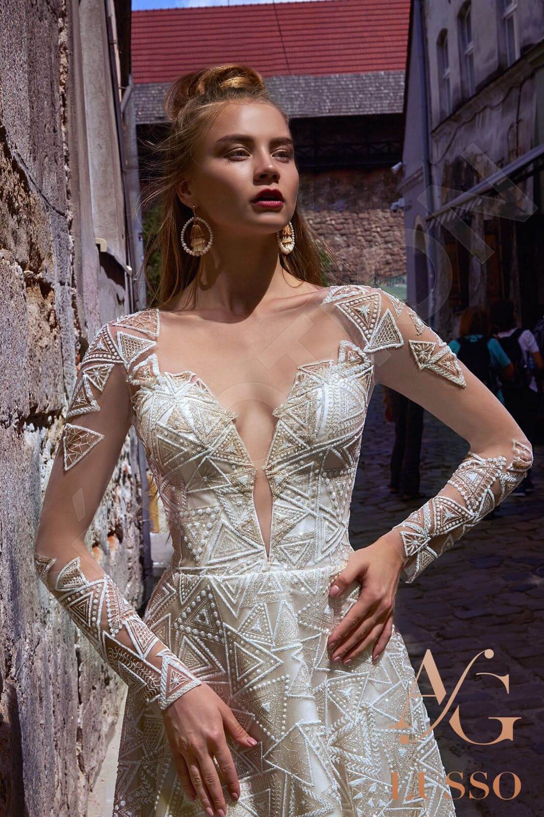 Zaline A-line Illusion Milk Cream Wedding dress