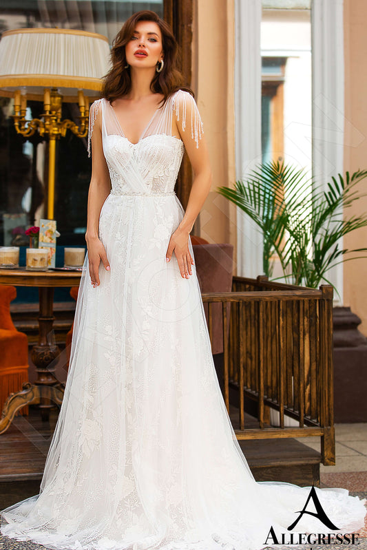 Ferise A-line V-neck Milk Wedding dress