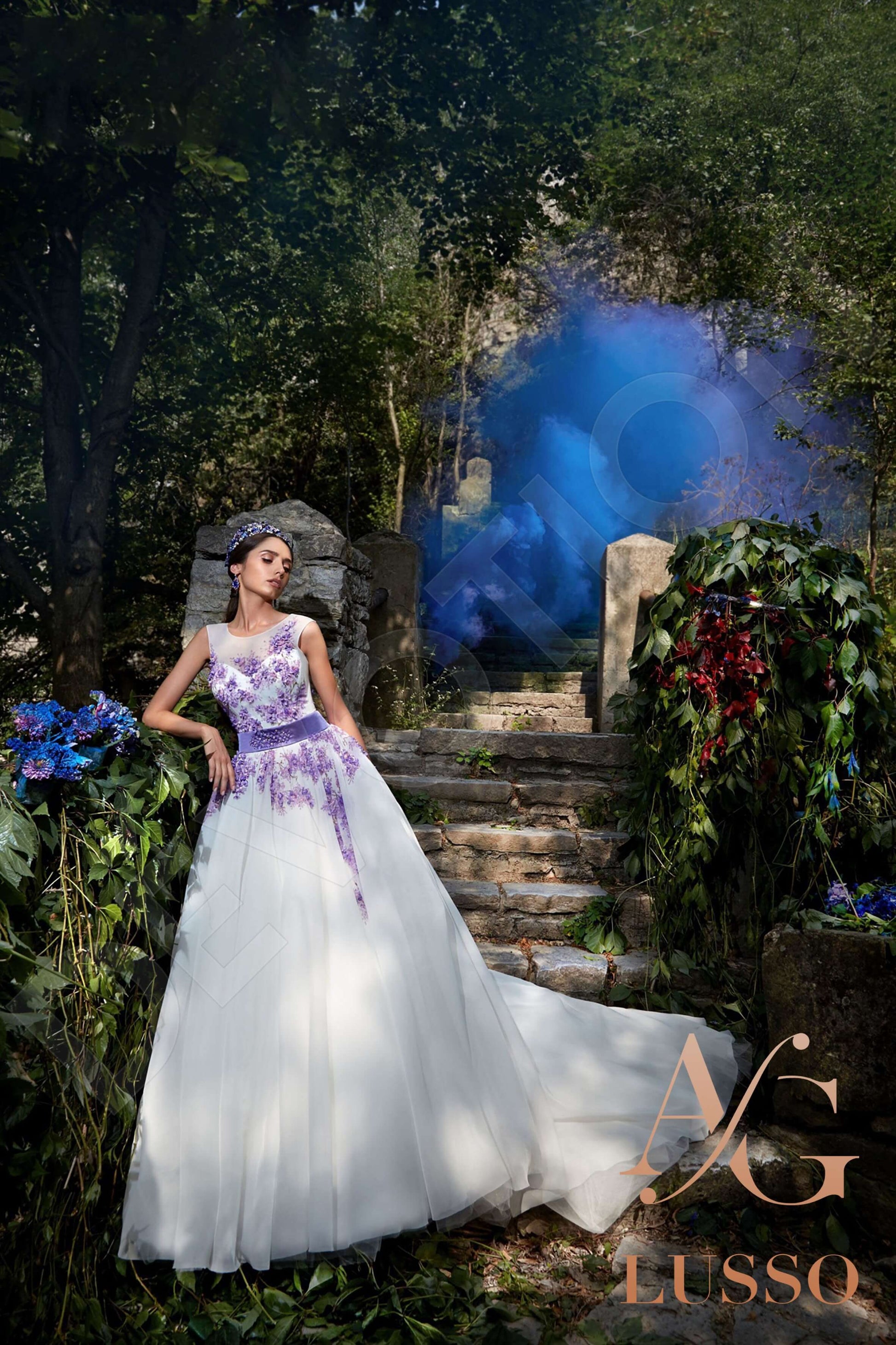 Leontina A-line Jewel White Lightviolet Wedding dress