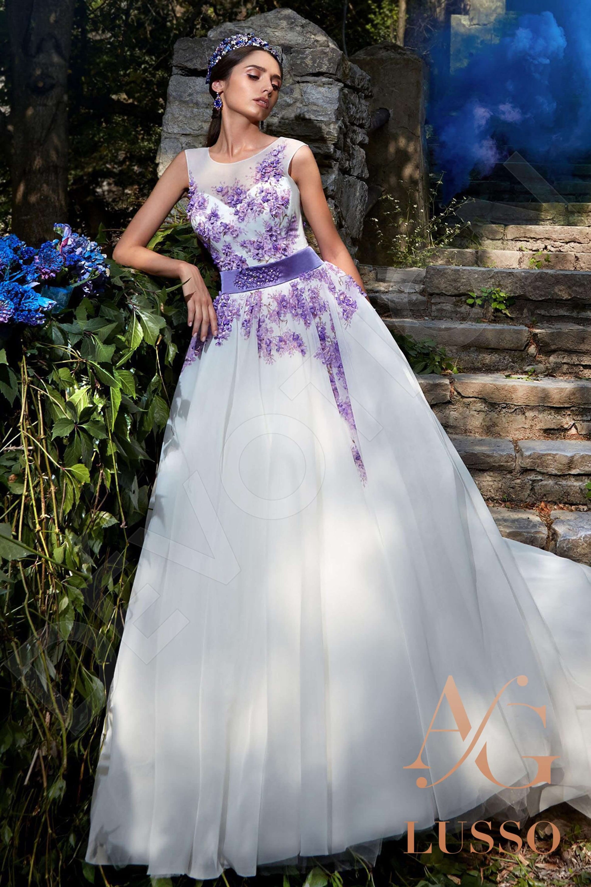 Leontina A-line Jewel White Lightviolet Wedding dress