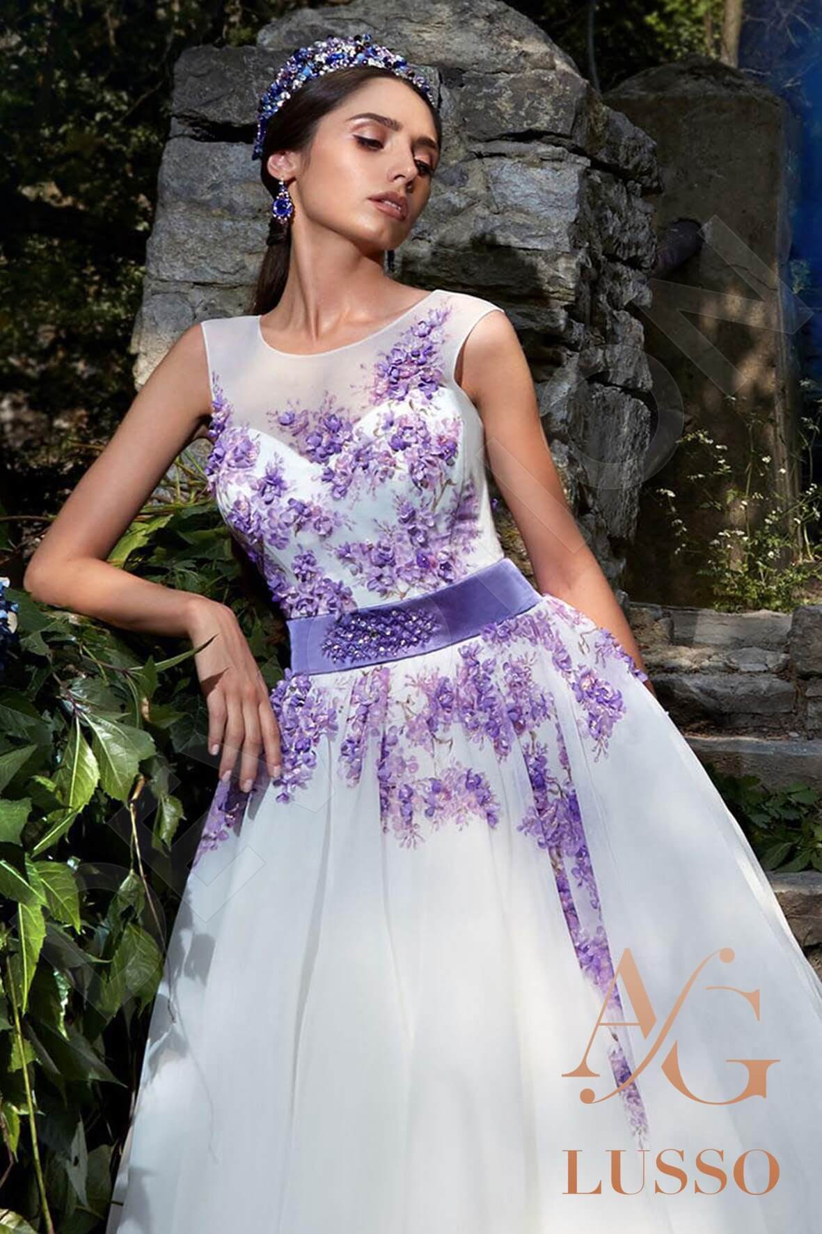 Leontina A-line Jewel White Lightviolet Wedding dress