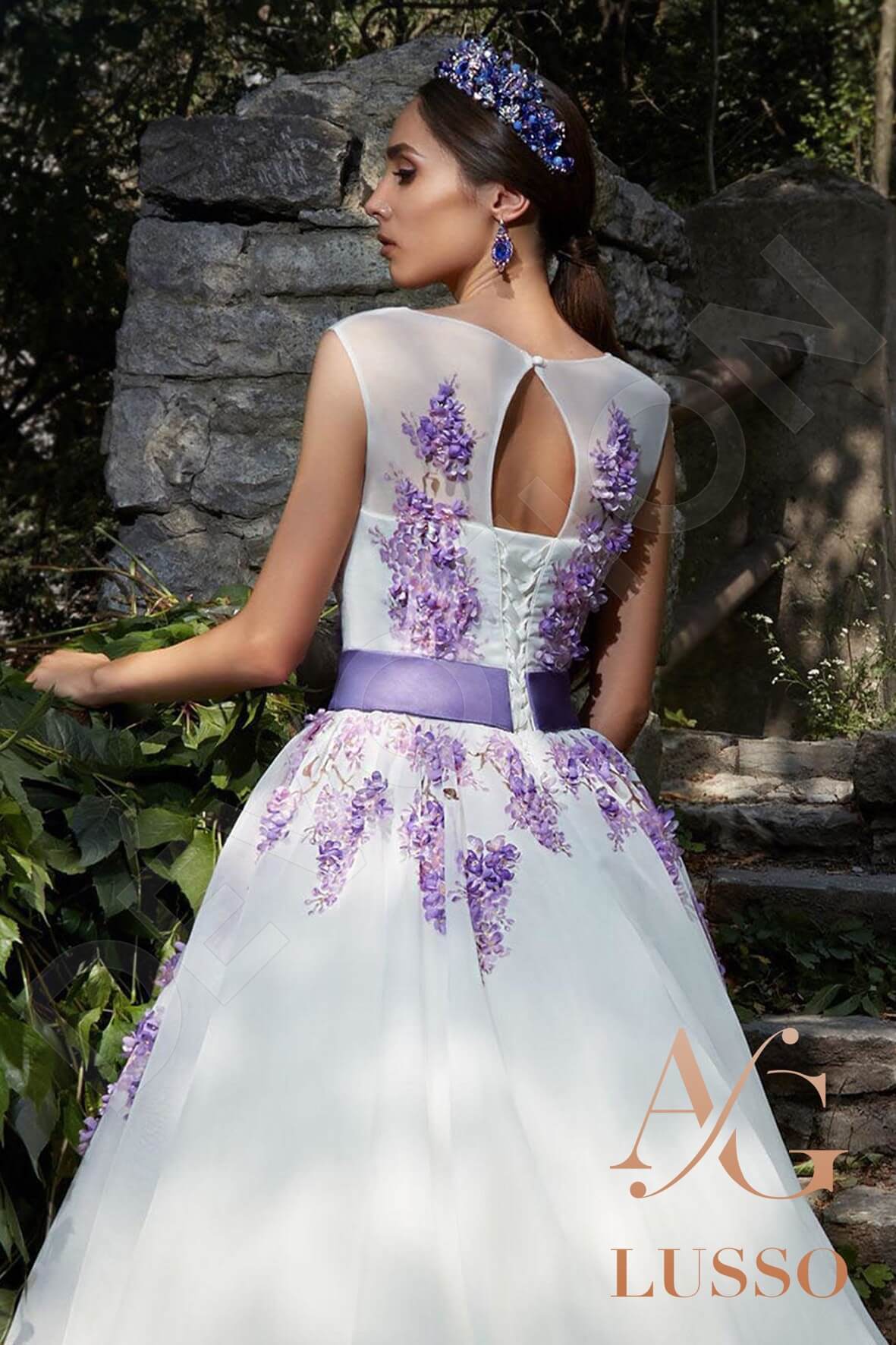 Leontina A-line Jewel White Lightviolet Wedding dress