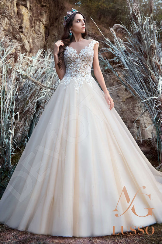 Kathrice A-line Jewel Cream Wedding dress