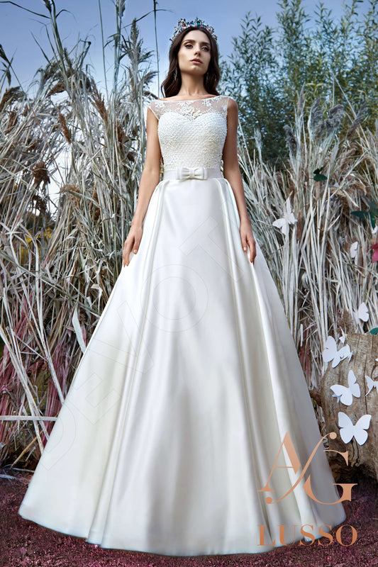 Melania A-line Boat/Bateau White Wedding dress