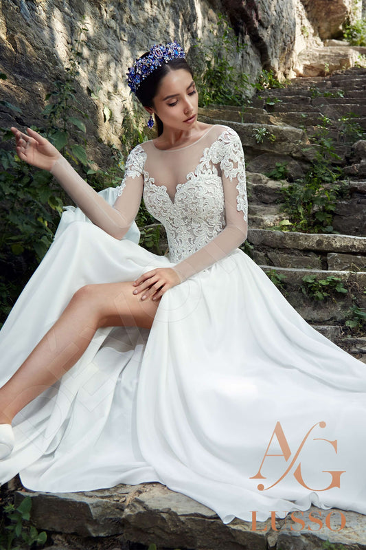 Salvaza A-line Boat/Bateau White Wedding dress