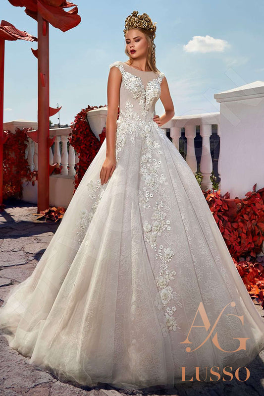 Eileen Princess/Ball Gown Boat/Bateau Milk Wedding dress