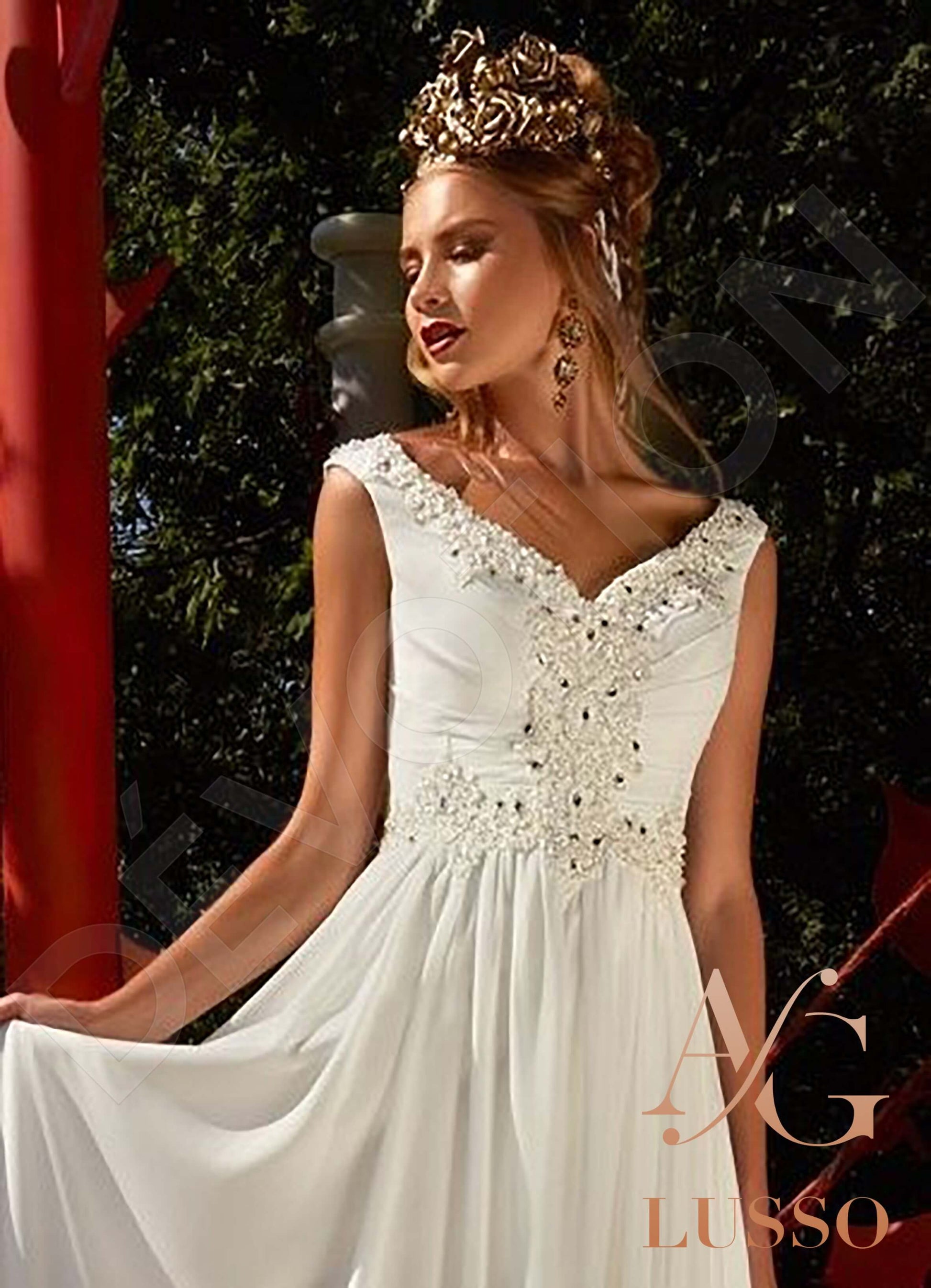 Deniza A-line V-neck Milk Wedding dress