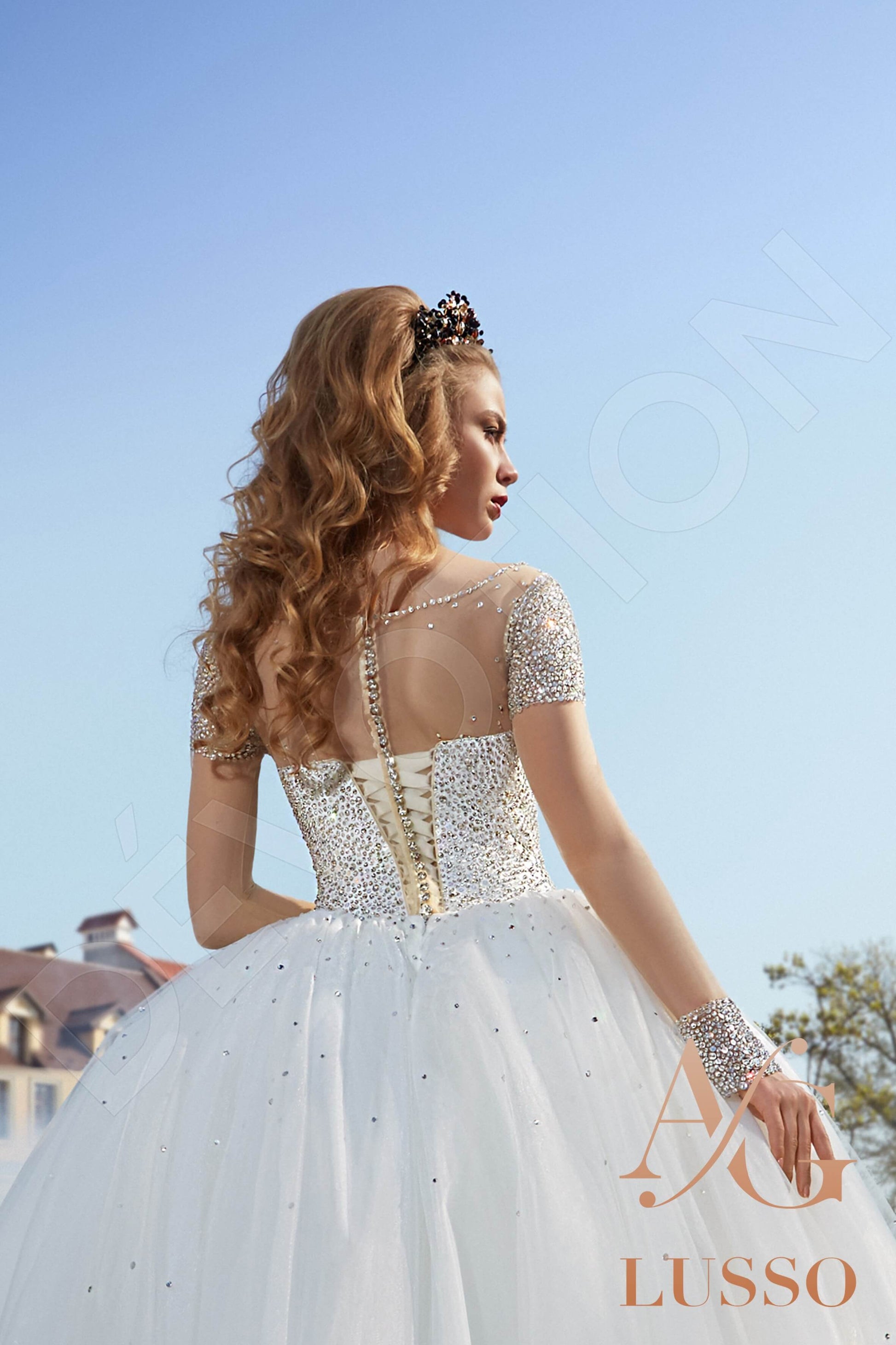 Cassandra Princess/Ball Gown Boat/Bateau White Wedding dress