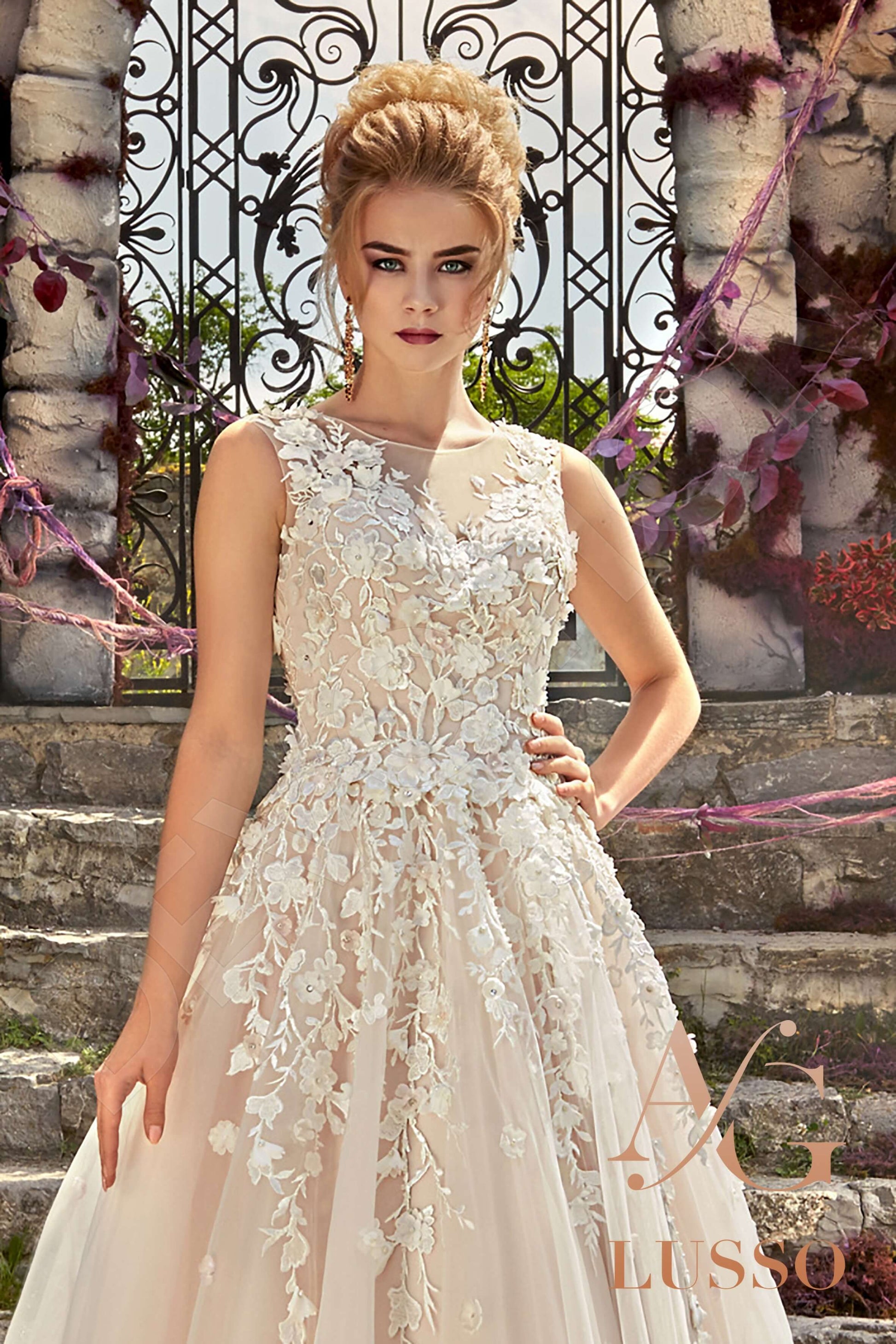 Olly A-line Boat/Bateau Powder Wedding dress