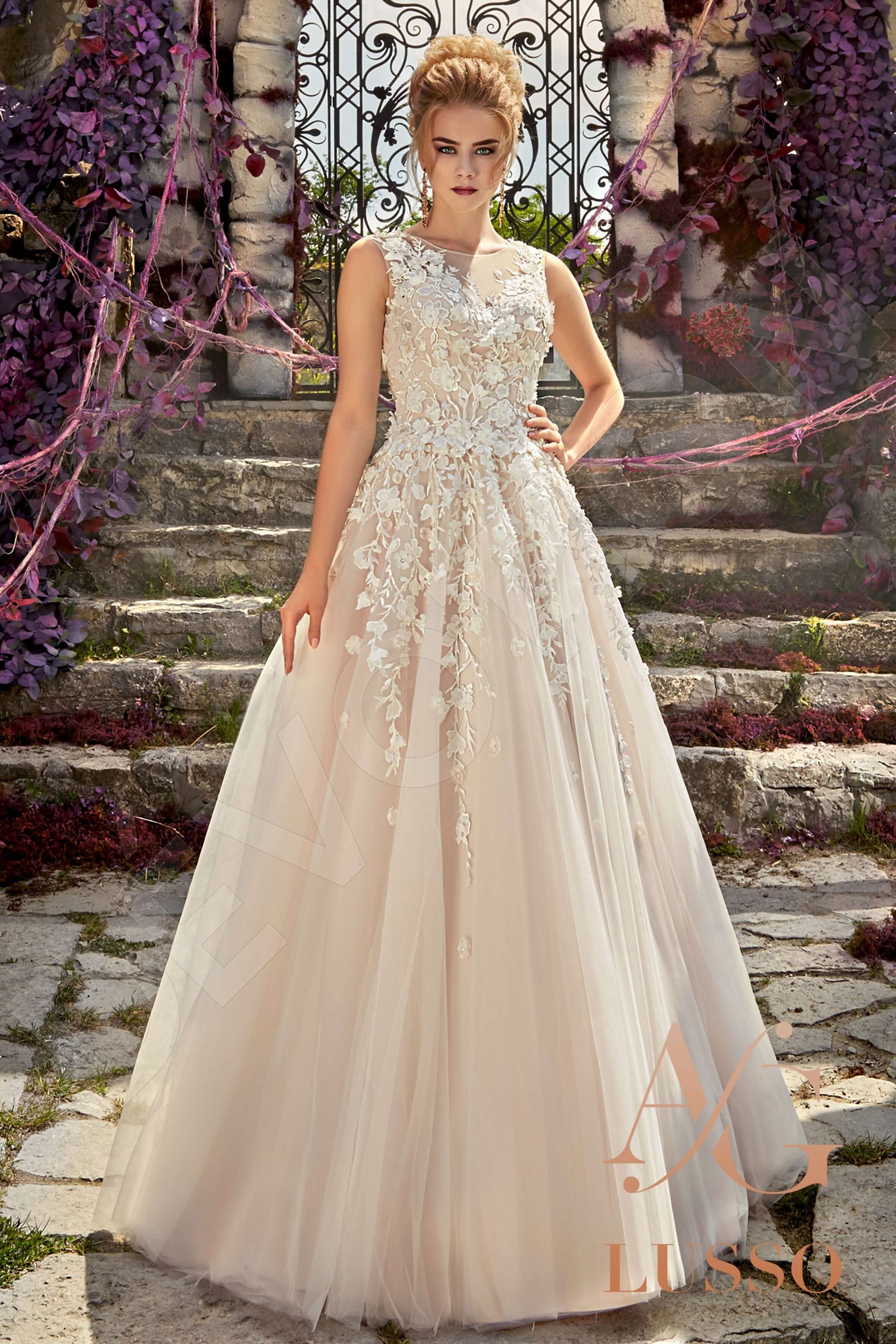 Olly A-line Boat/Bateau Powder Wedding dress