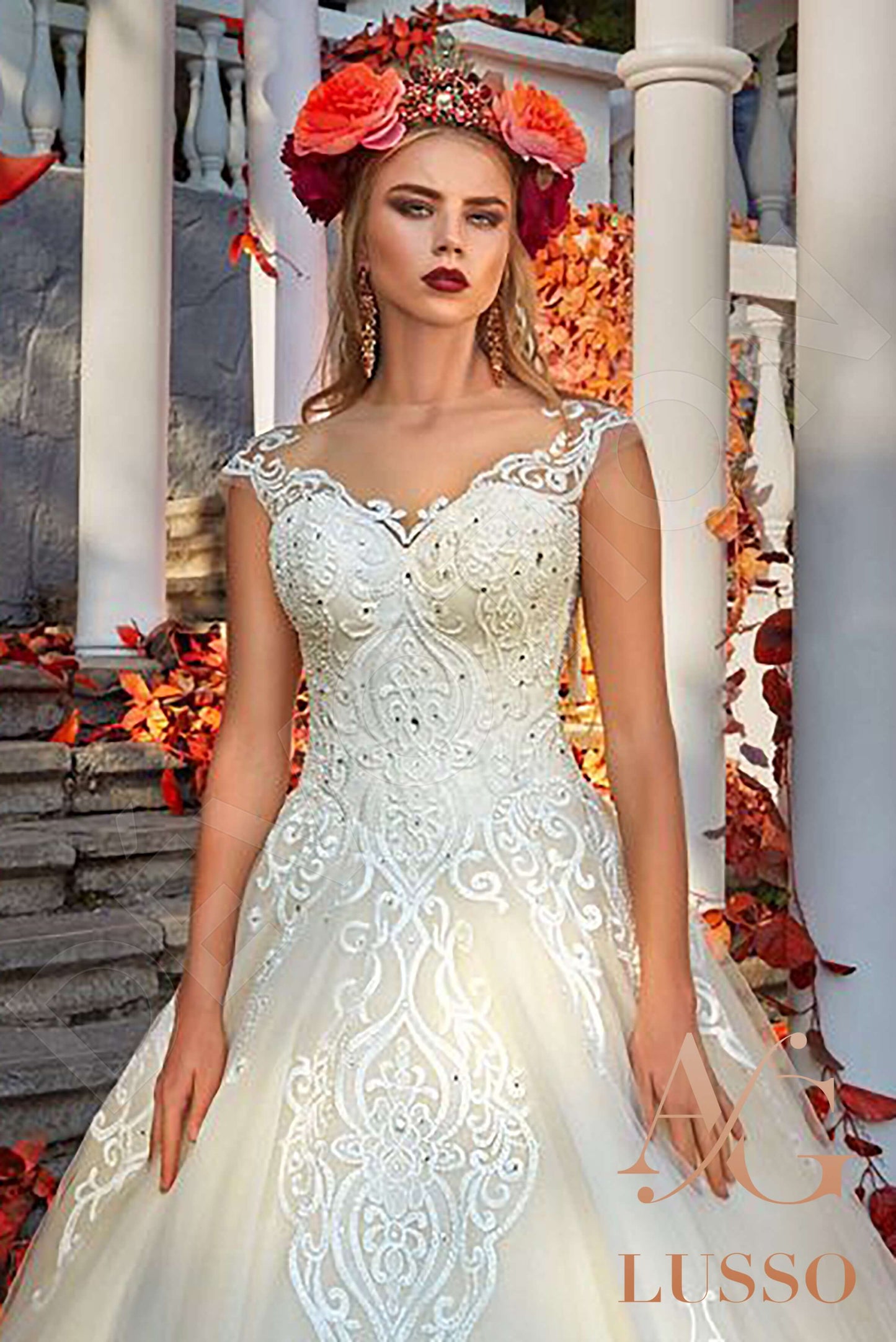 Melodia Illusion back Princess/Ball Gown Short/ Cap sleeve Wedding Dress 3