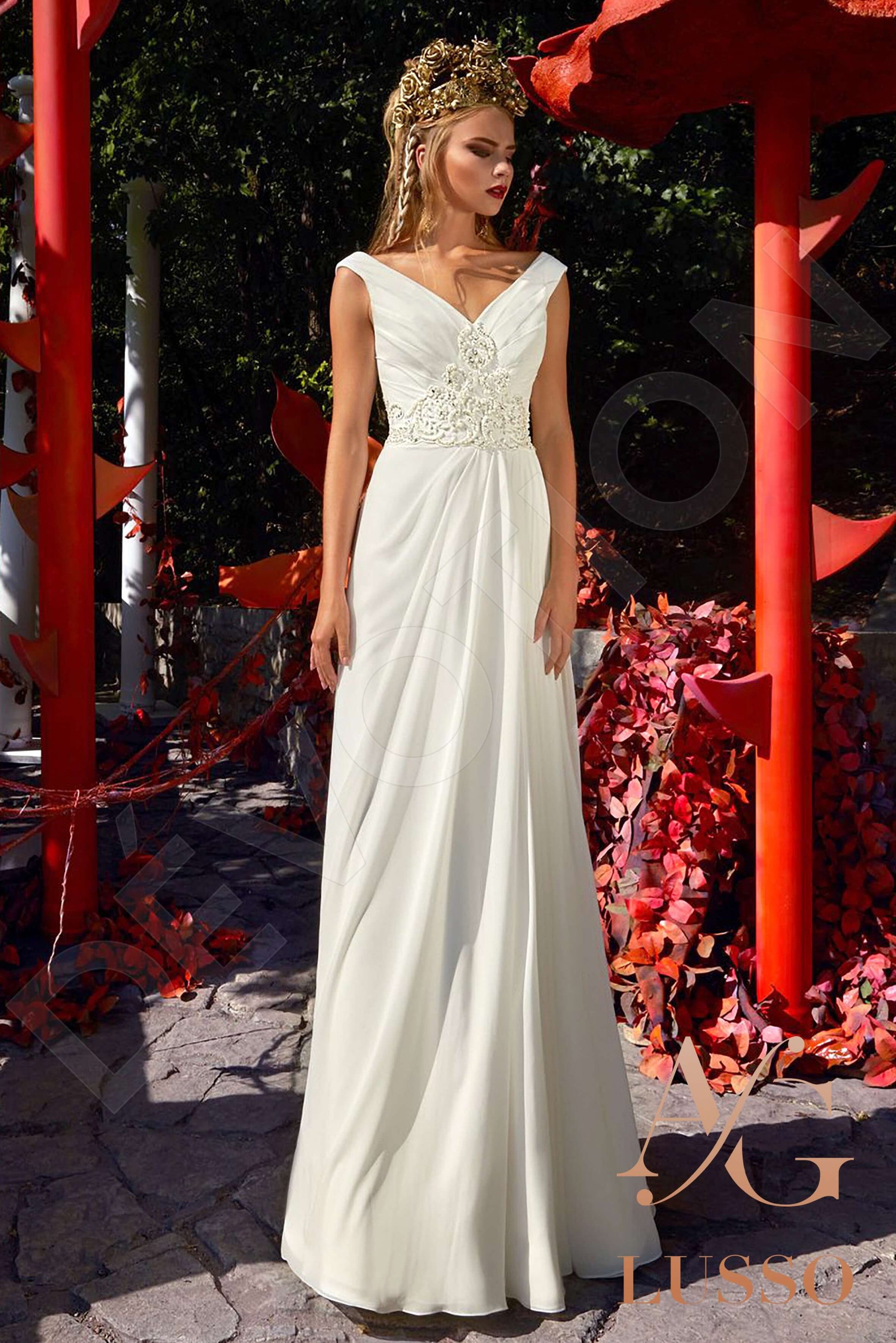 Anita A-line V-neck Milk Wedding dress