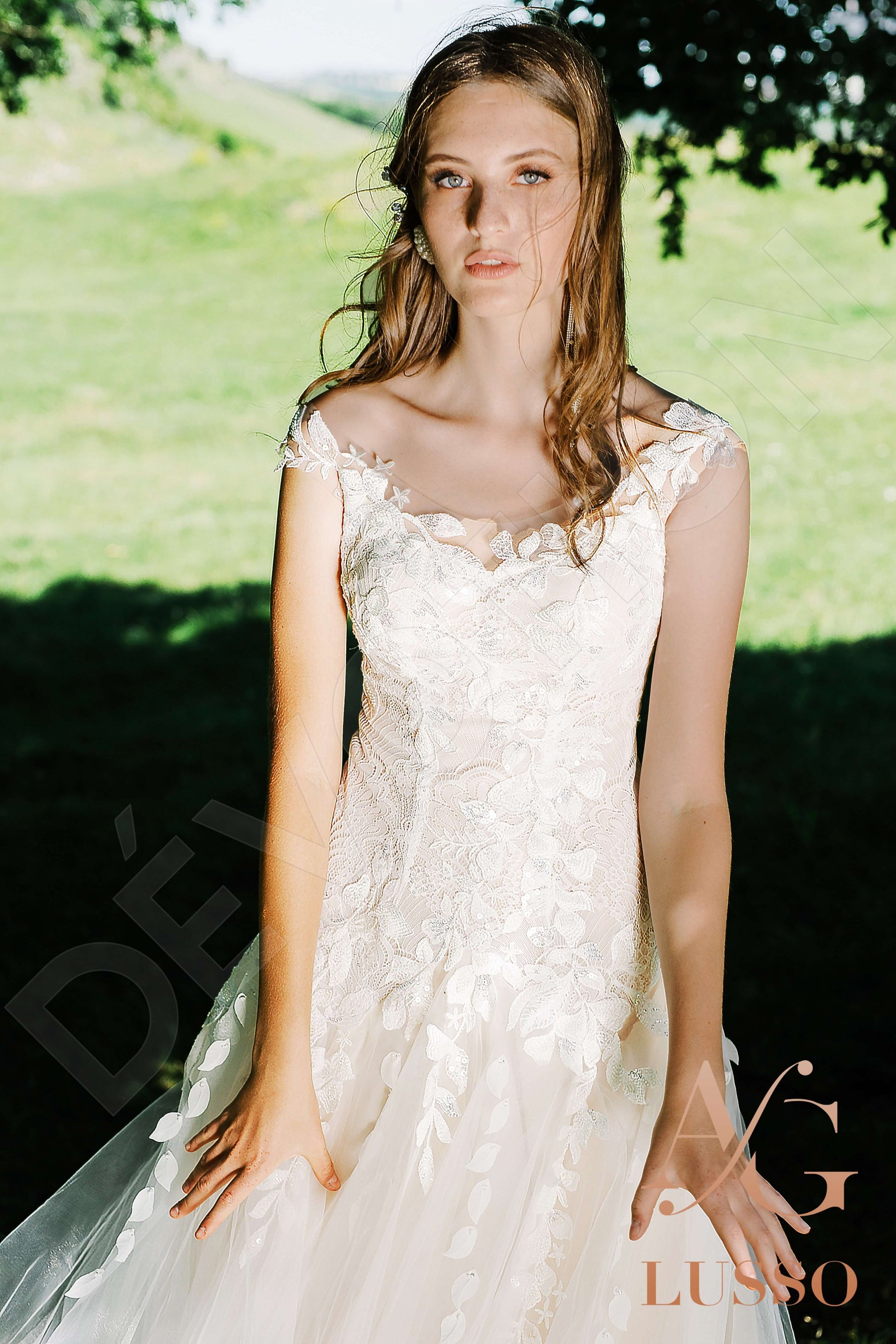 Lanetta A-line Boat/Bateau Milk Nude Wedding dress