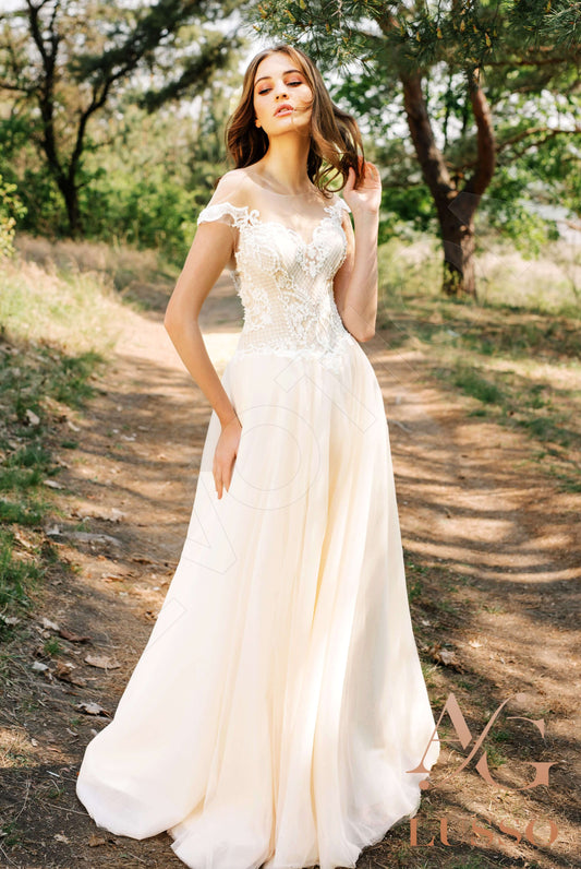 Kalifa A-line Illusion Caramel Ivory Wedding dress