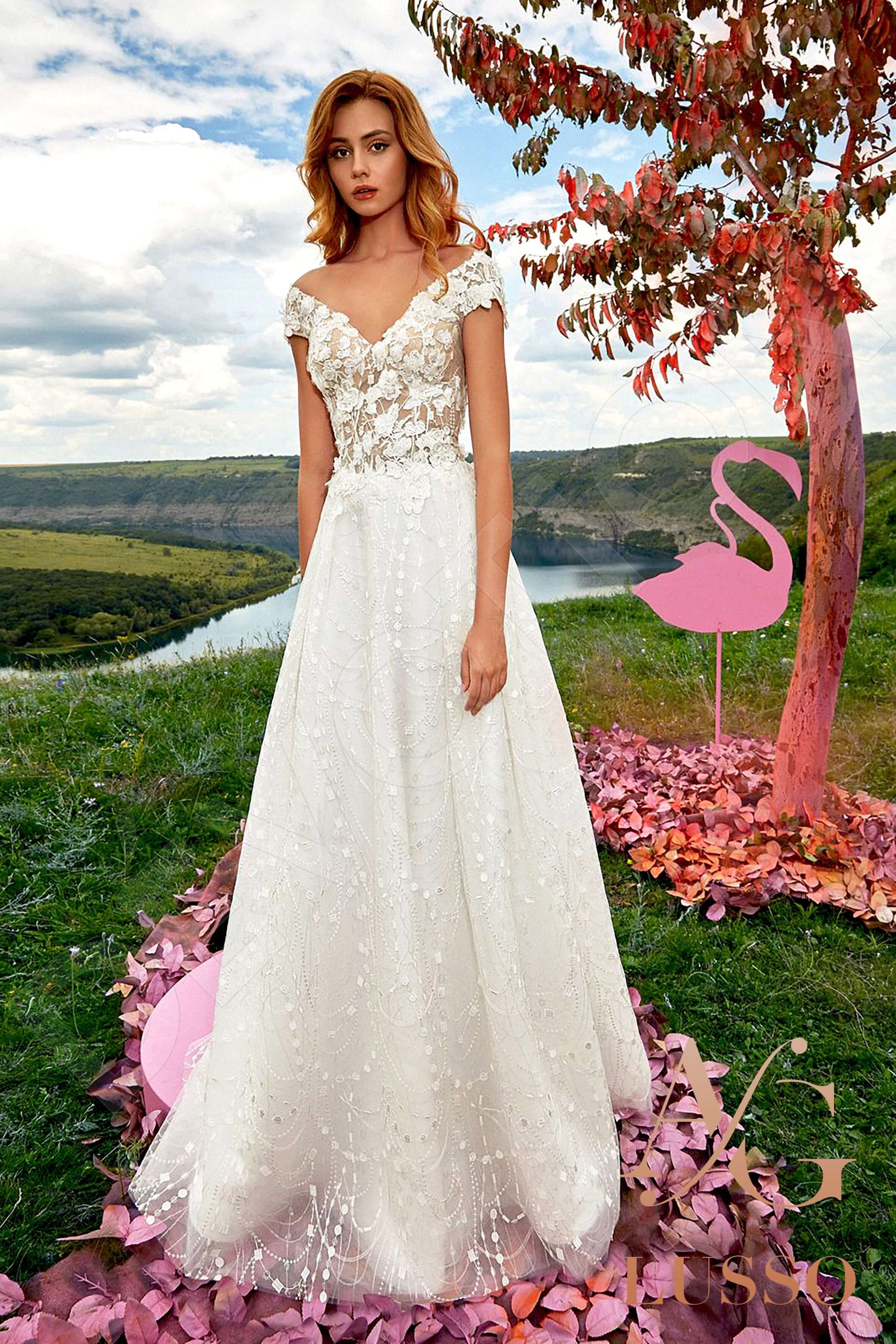 Marindina A-line V-neck Milk Wedding dress