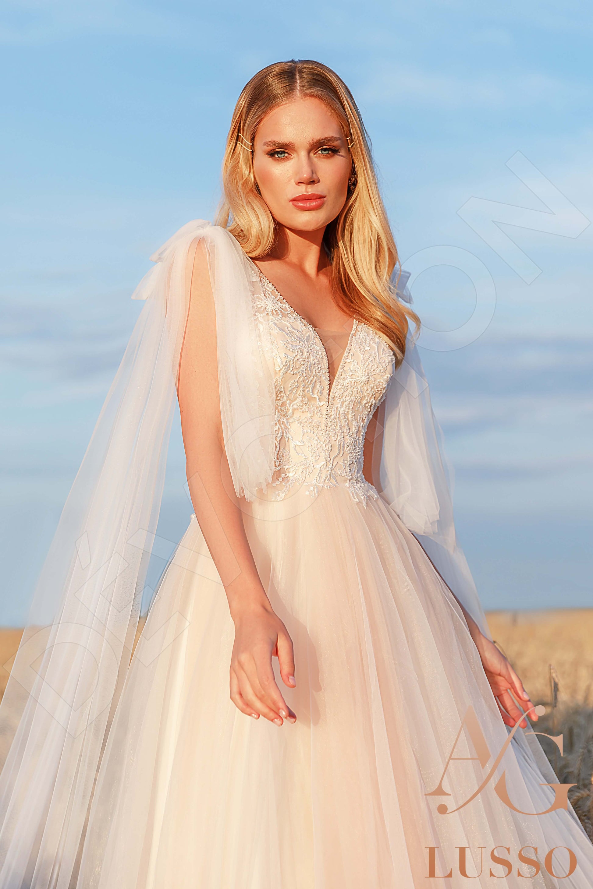 Faiga A-line V-neck Ivory Carne Wedding dress