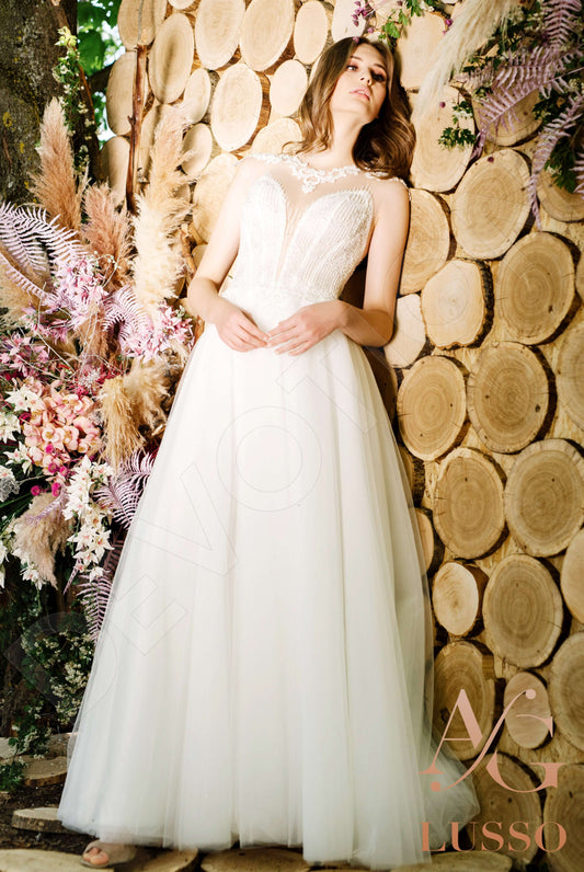 Stinna A-line Jewel Milk Wedding dress