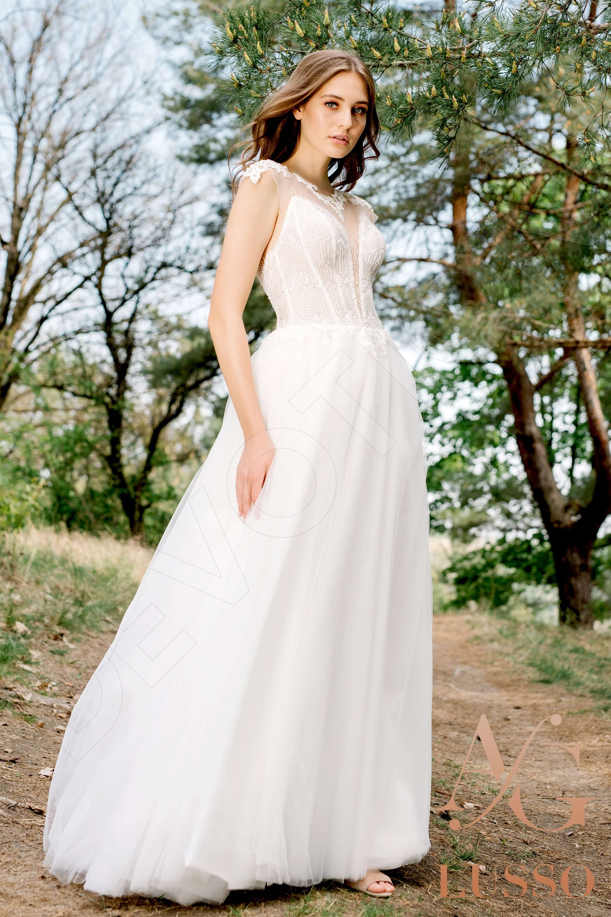 Stinna A-line Jewel Milk Wedding dress