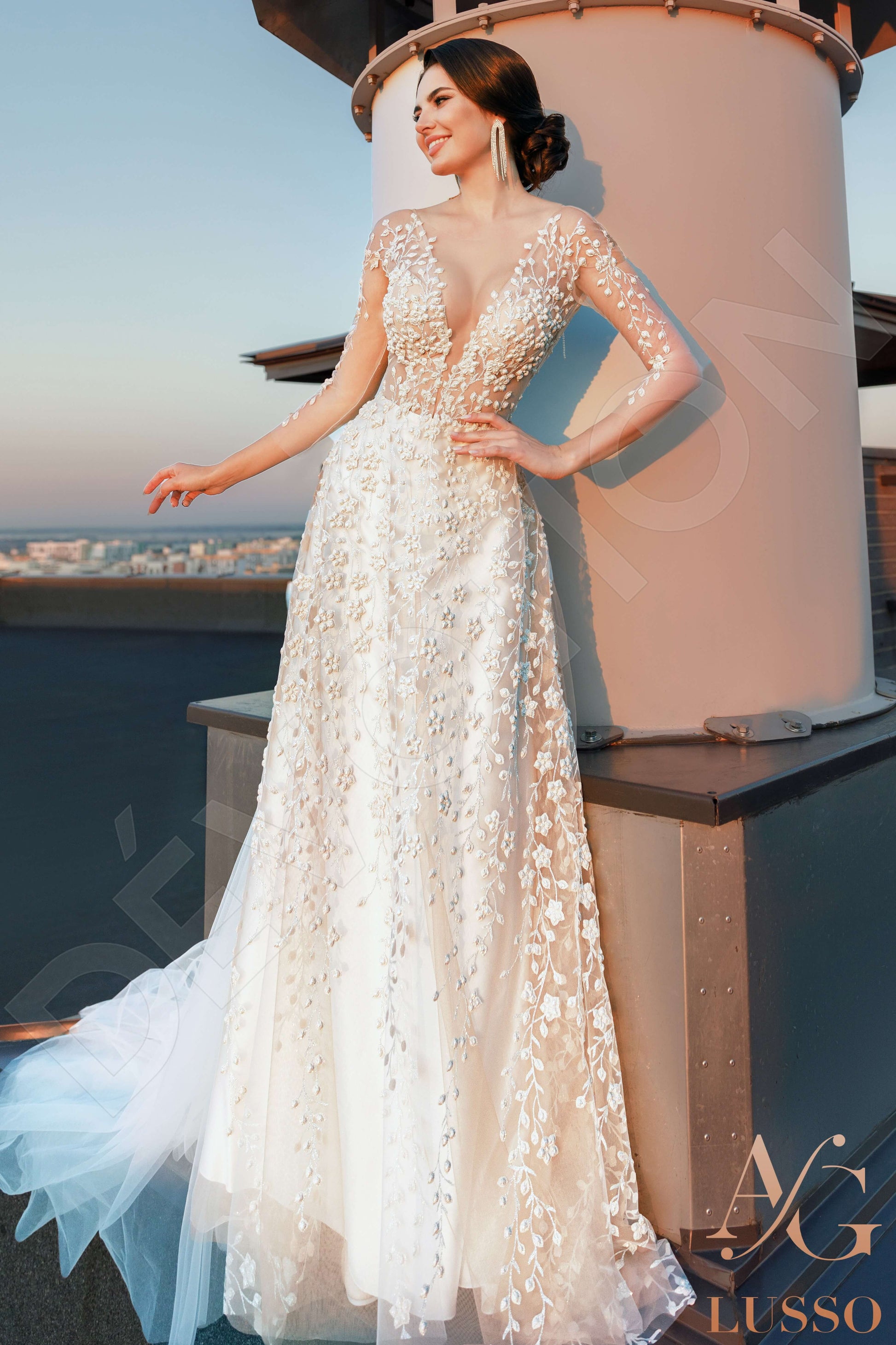 Enida A-line Illusion Carne Wedding dress