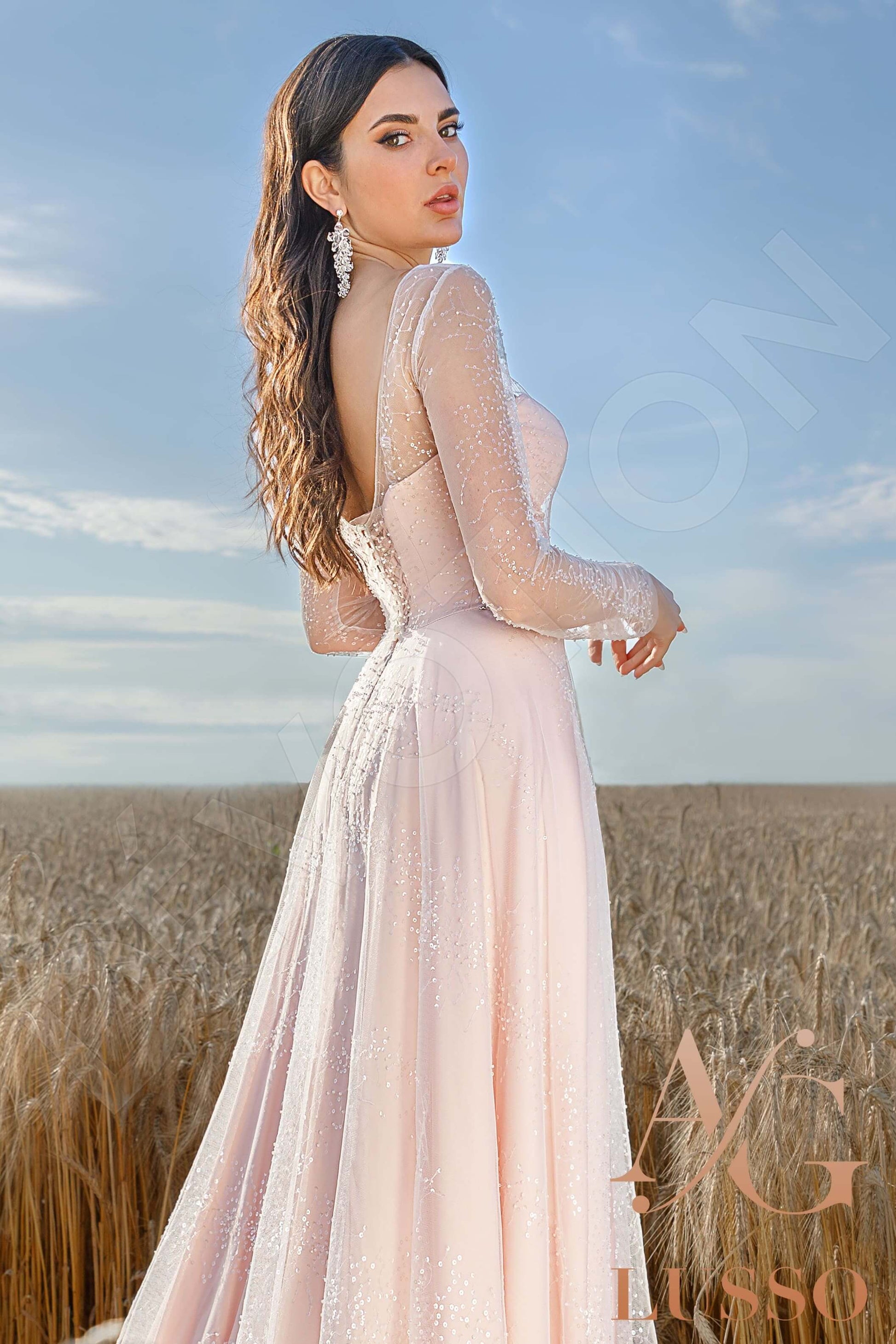 Aloria A-line V-neck PowderPink Wedding dress