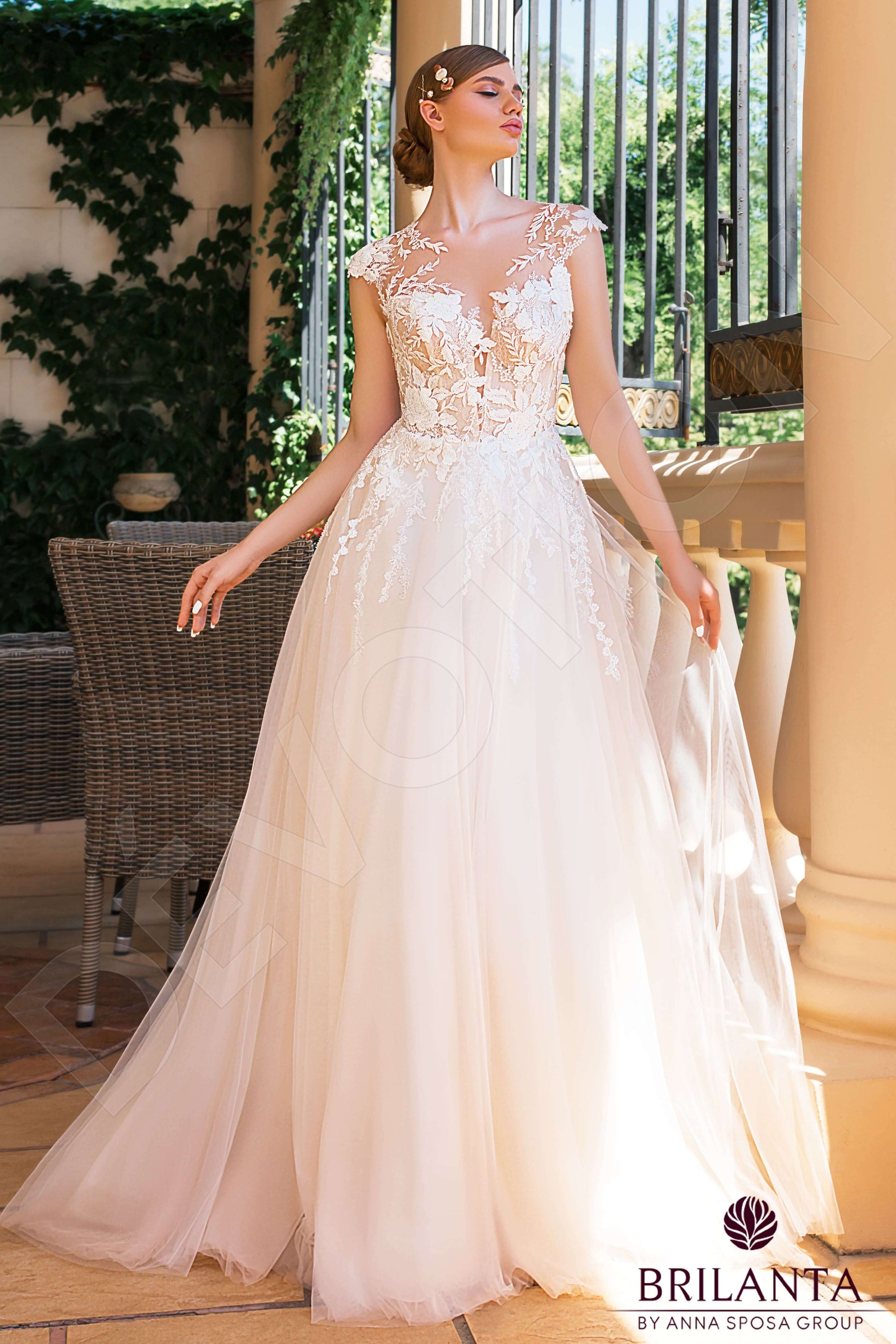 Aminta A-line Illusion Ivory PowderPink Wedding dress