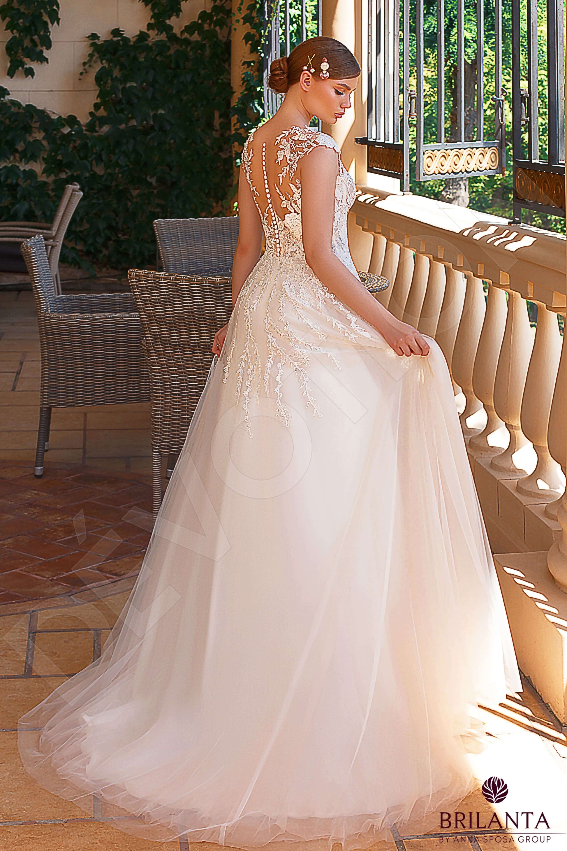 Aminta A-line Illusion Ivory PowderPink Wedding dress