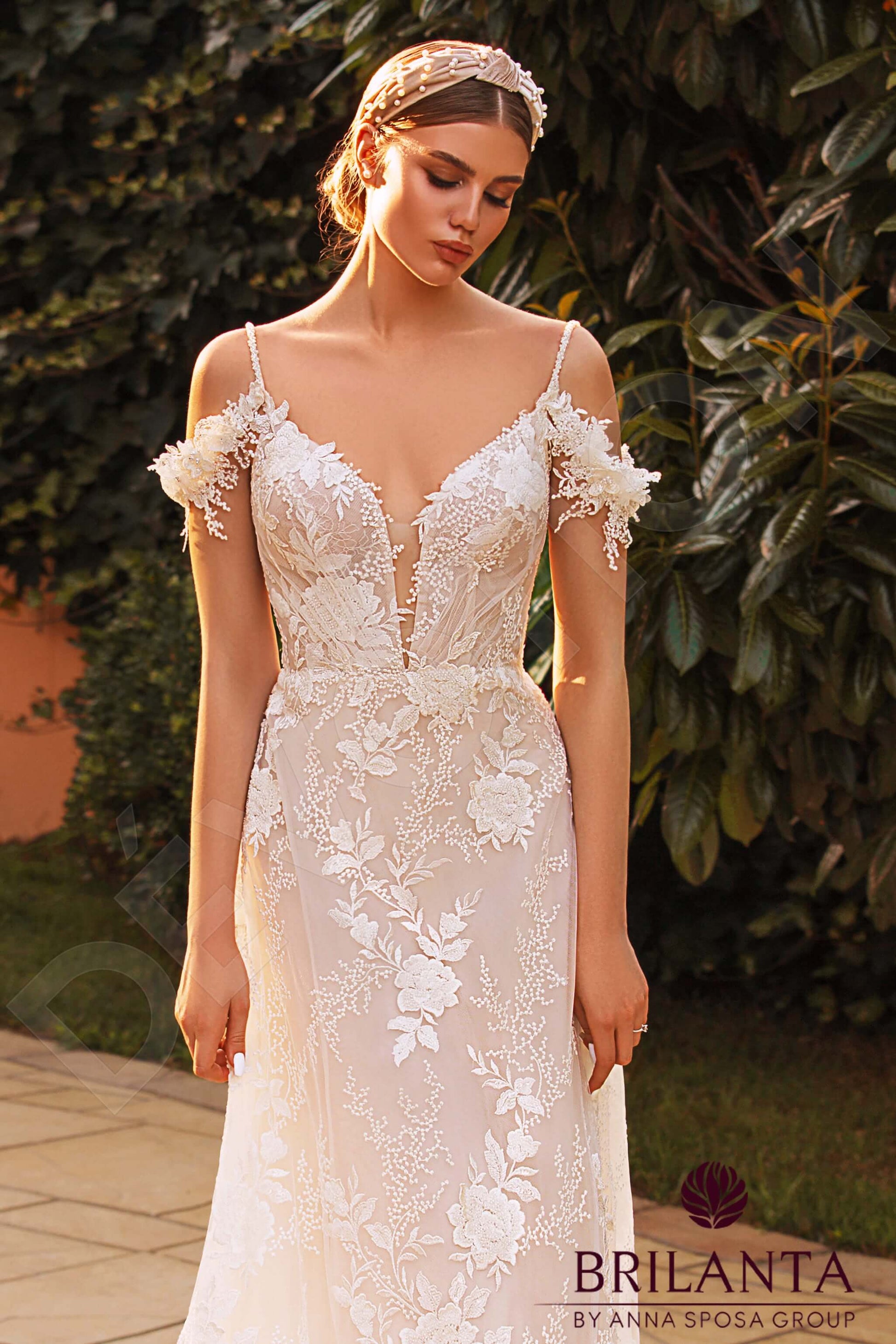 Myrtella A-line V-neck Milk Nude Wedding dress