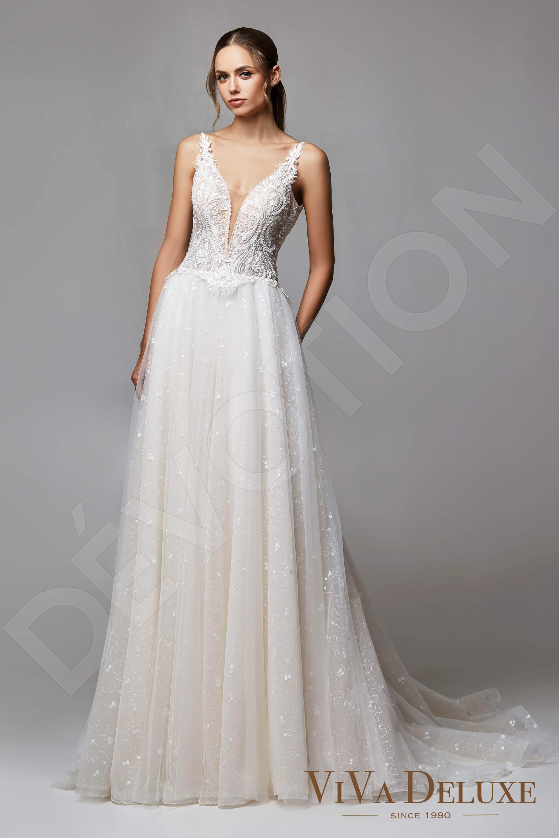 Adelle A-line V-neck Ivory Nude Wedding dress