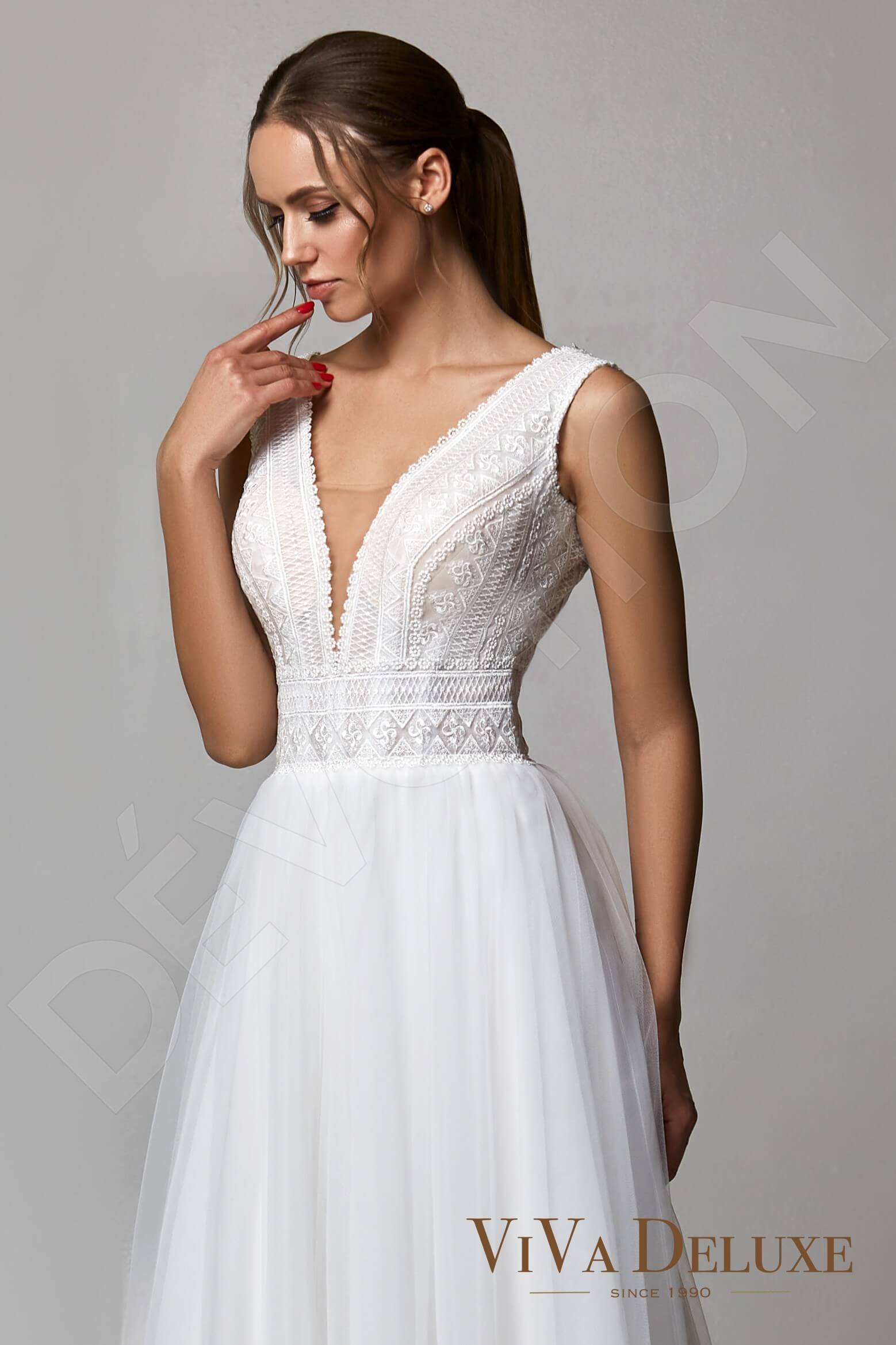 Bonnell A-line V-neck Ivory Wedding dress