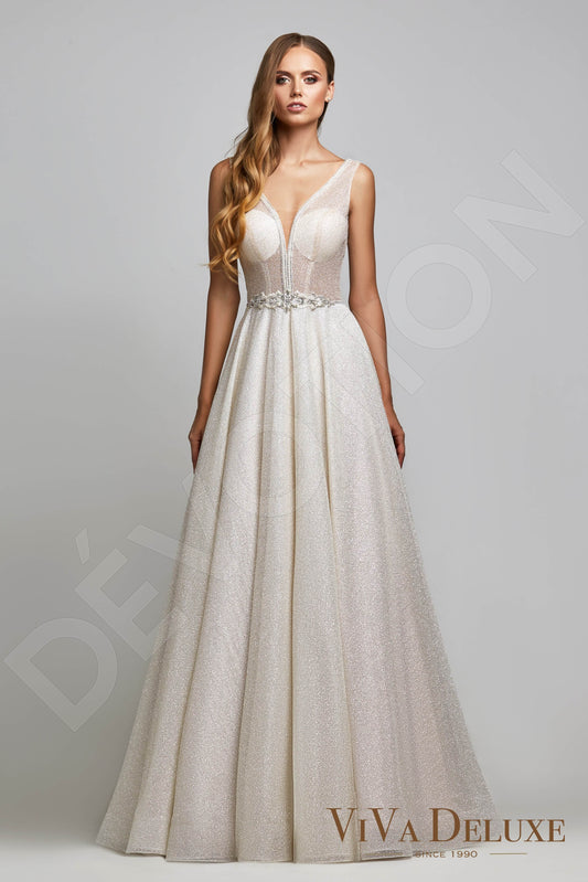 Camelia A-line V-neck Ivory Nude Wedding dress