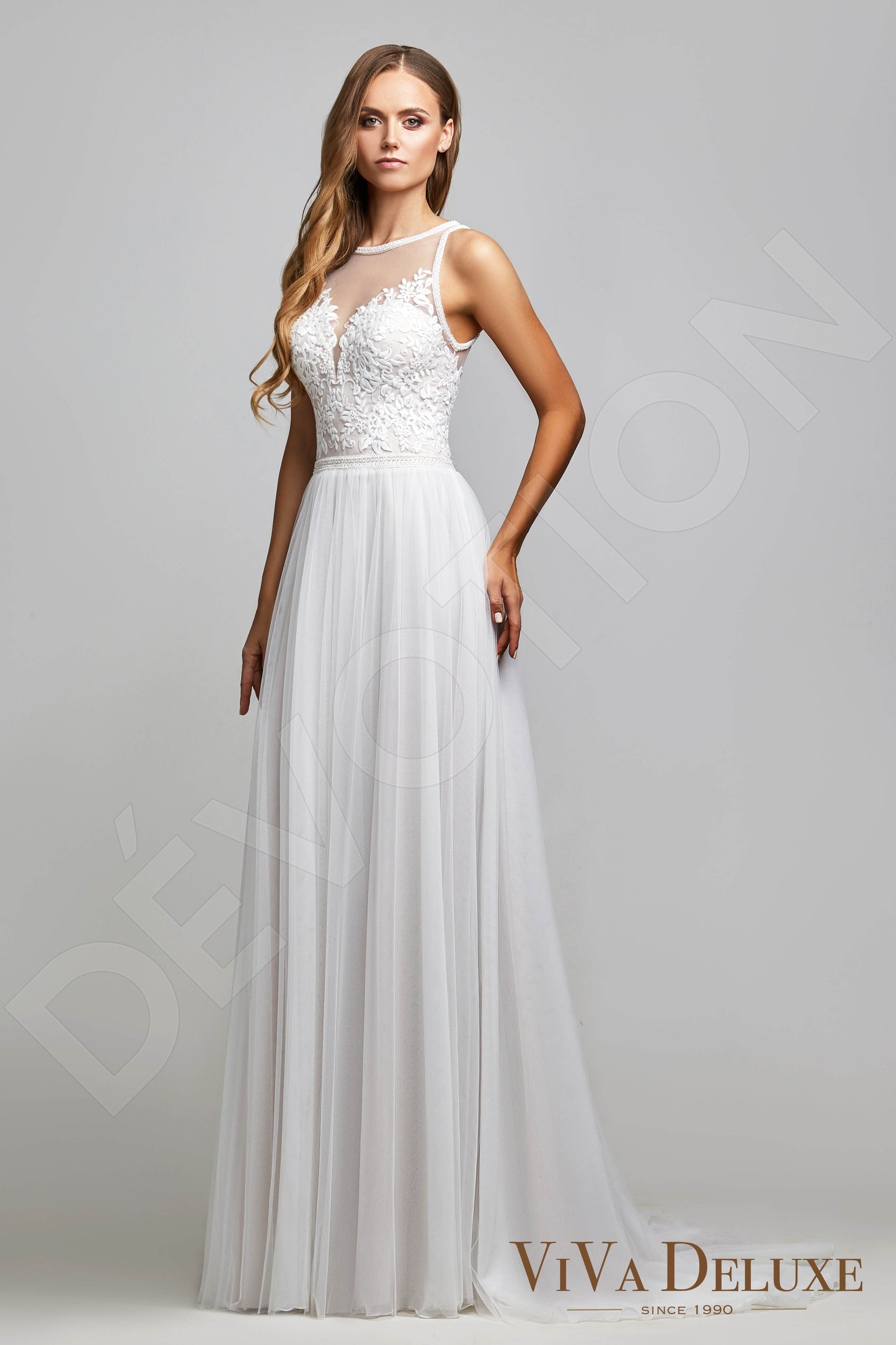 Danice A-line Jewel Ivory Nude Wedding dress