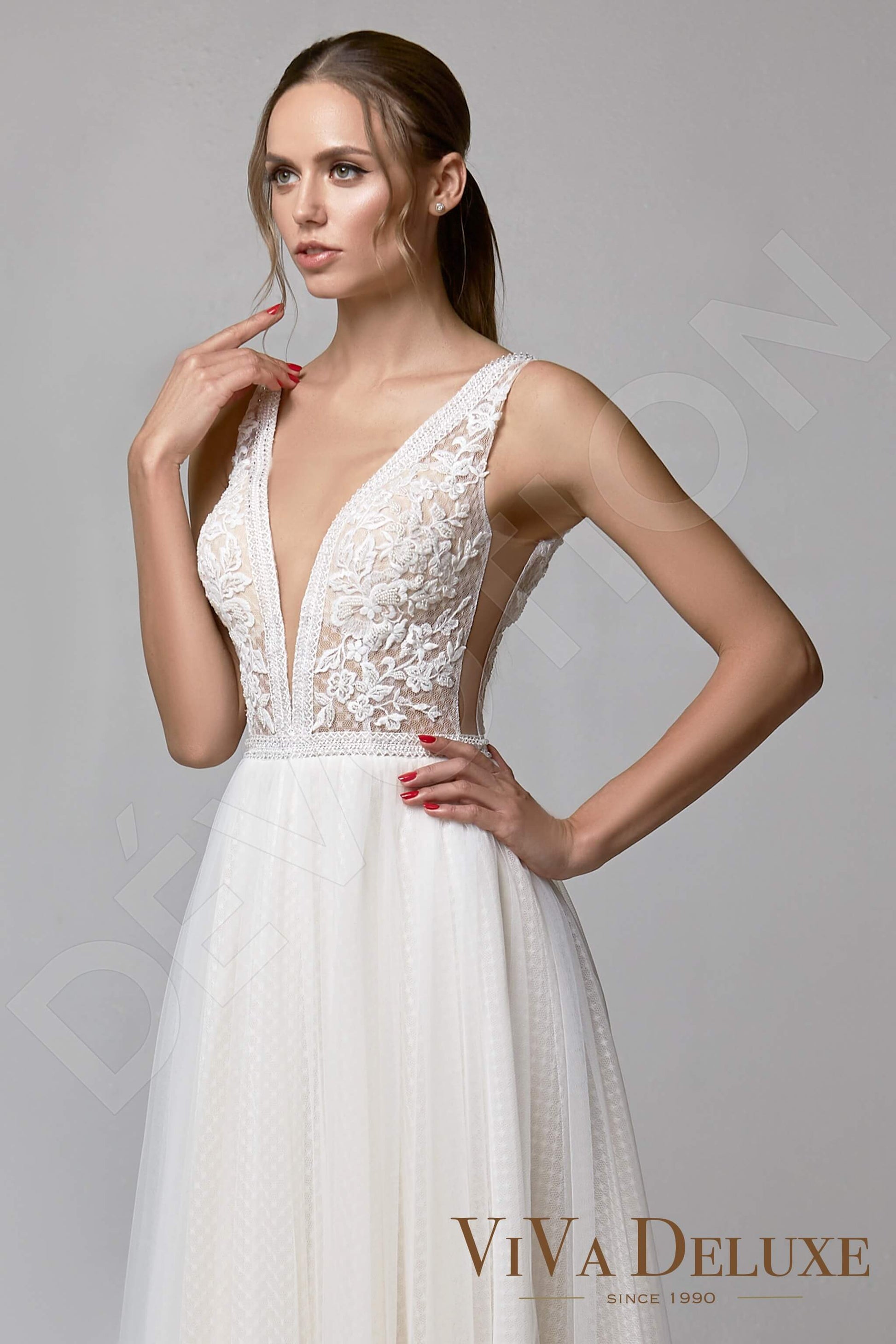 Selenita A-line V-neck Ivory Nude Wedding dress