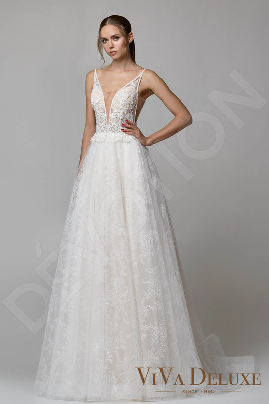 Rosellina A-line V-neck Ivory Nude Wedding dress