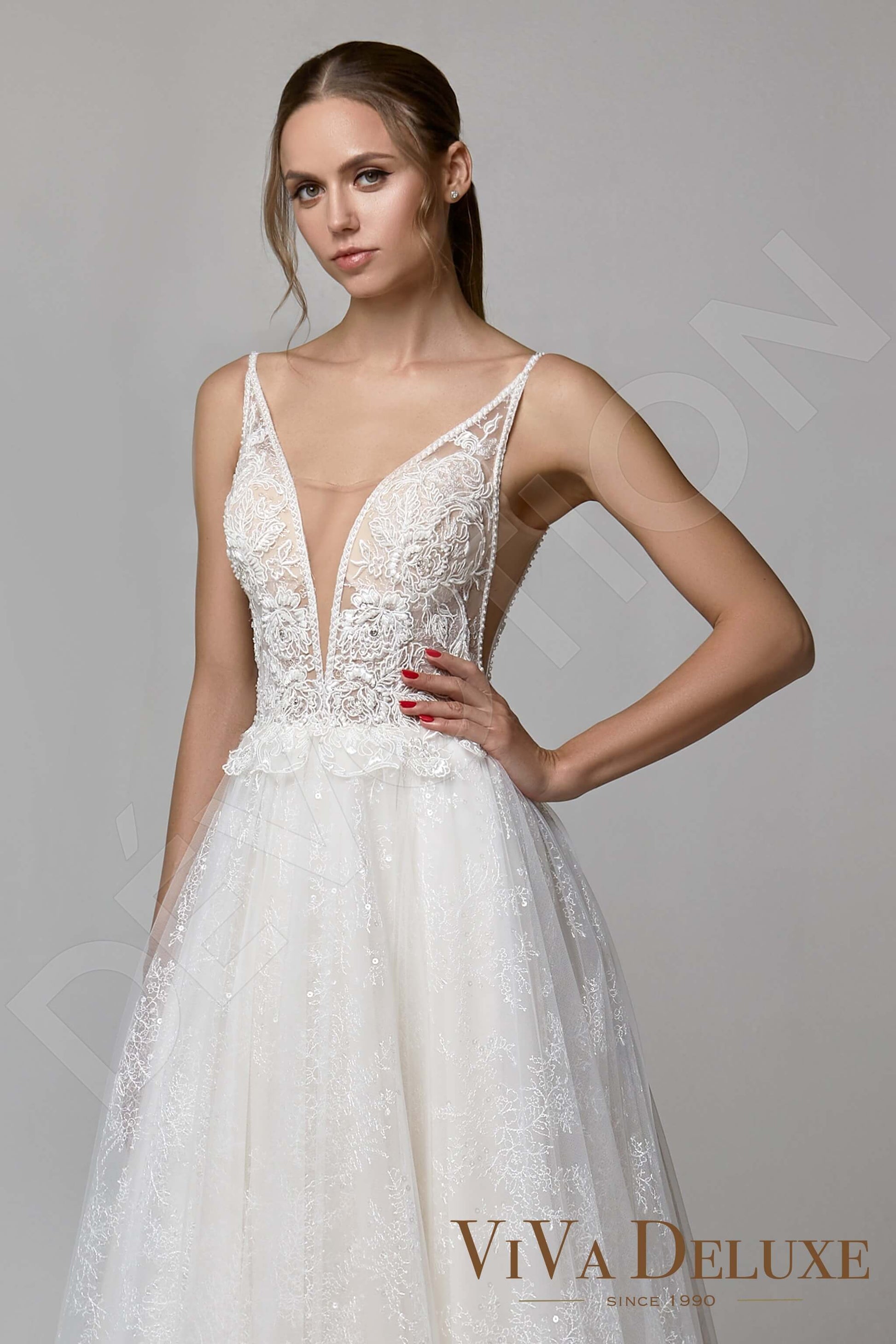 Rosellina A-line V-neck Ivory Nude Wedding dress