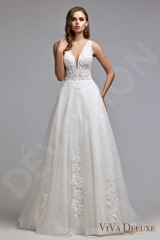 Dotty A-line V-neck Ivory Nude Wedding dress