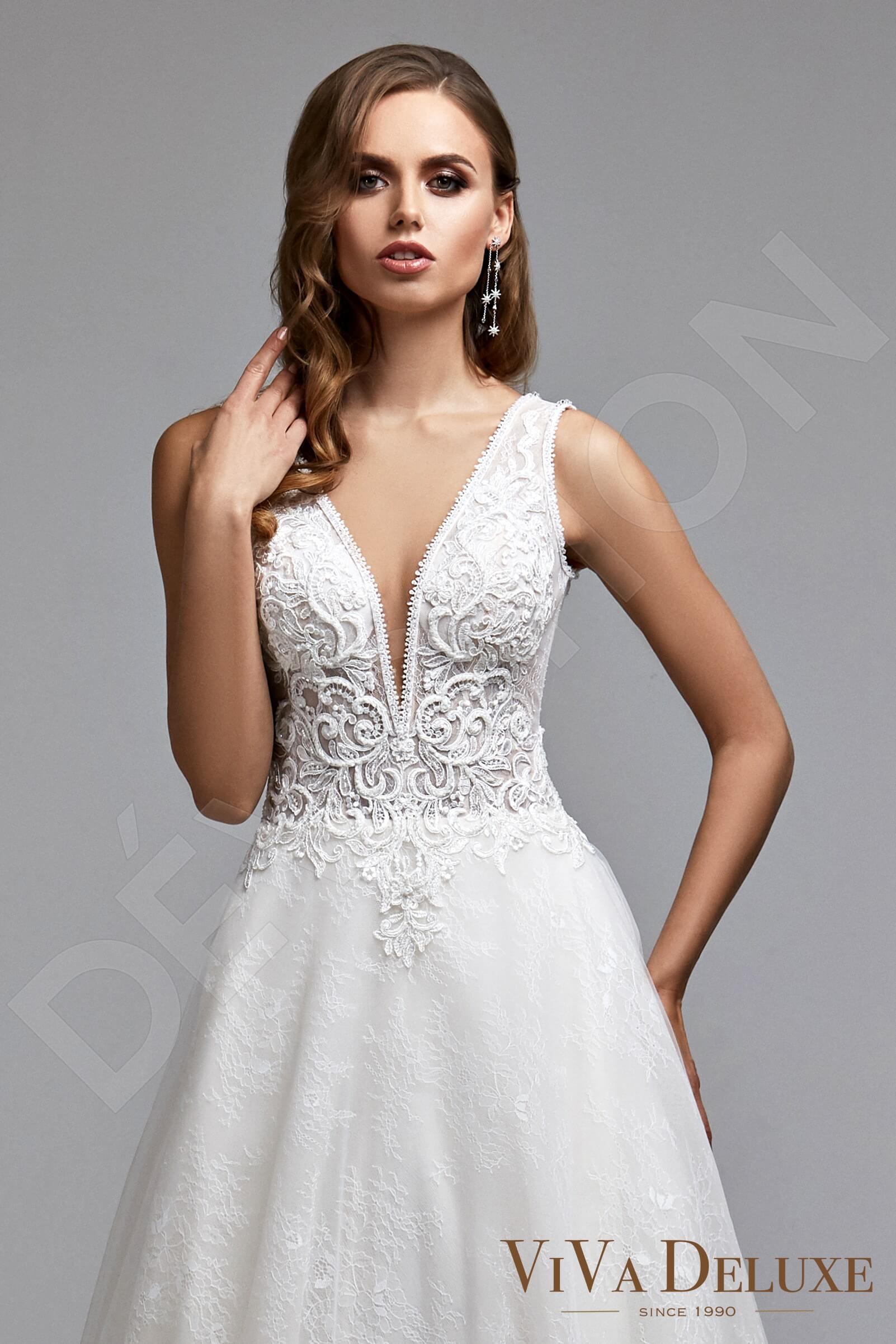 Dotty A-line V-neck Ivory Nude Wedding dress