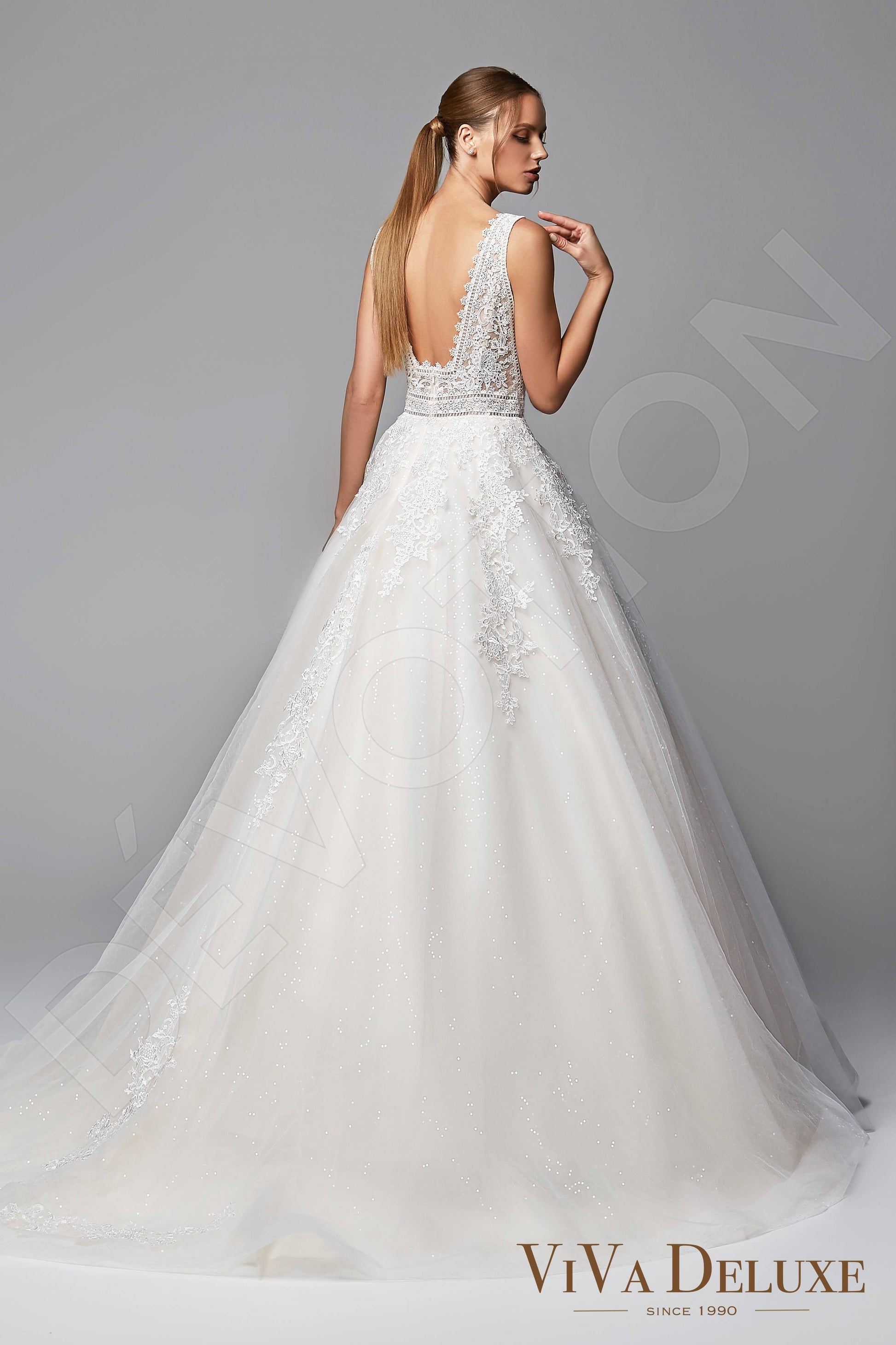 Reginea A-line V-neck Ivory Nude Wedding dress