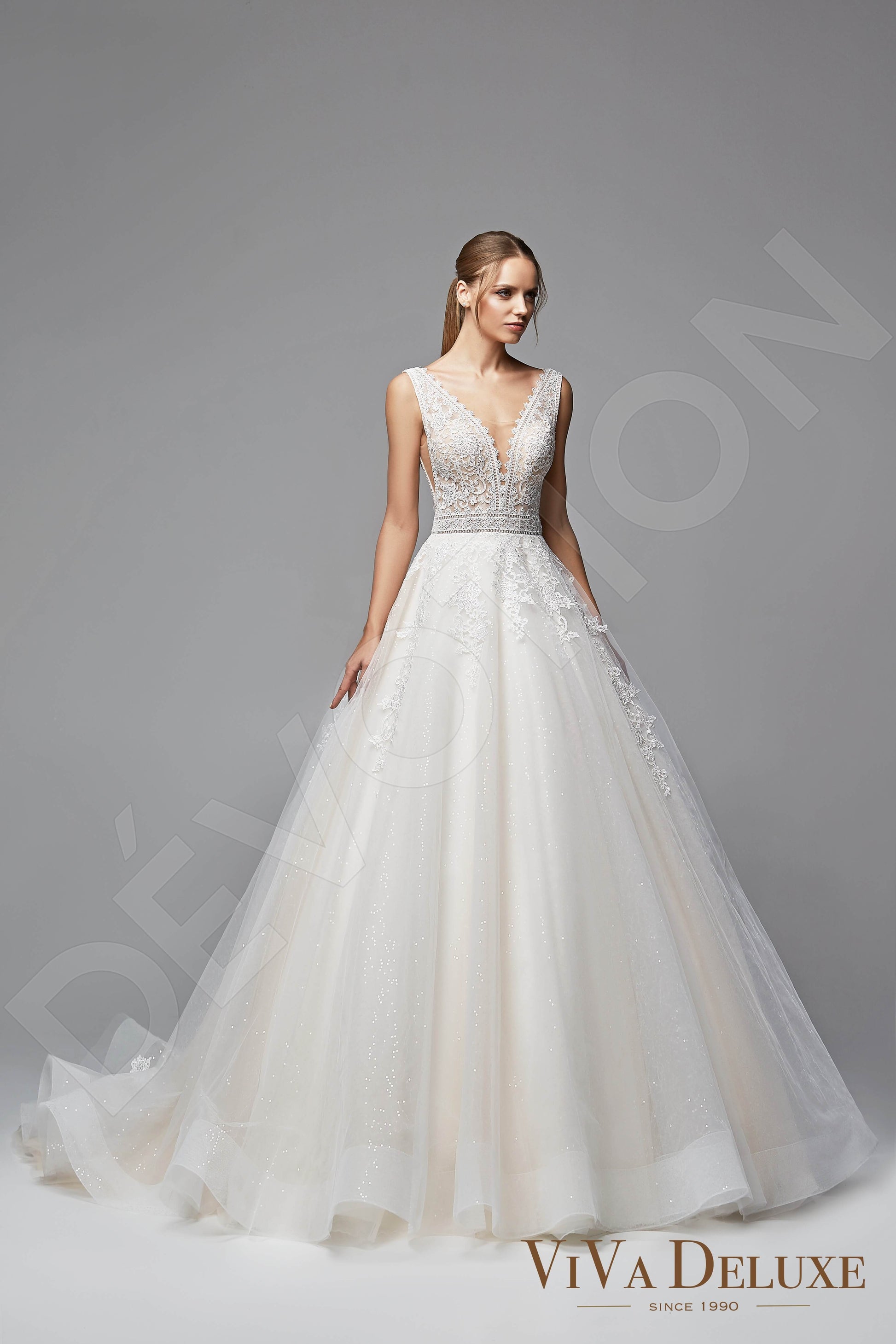 Reginea A-line V-neck Ivory Nude Wedding dress