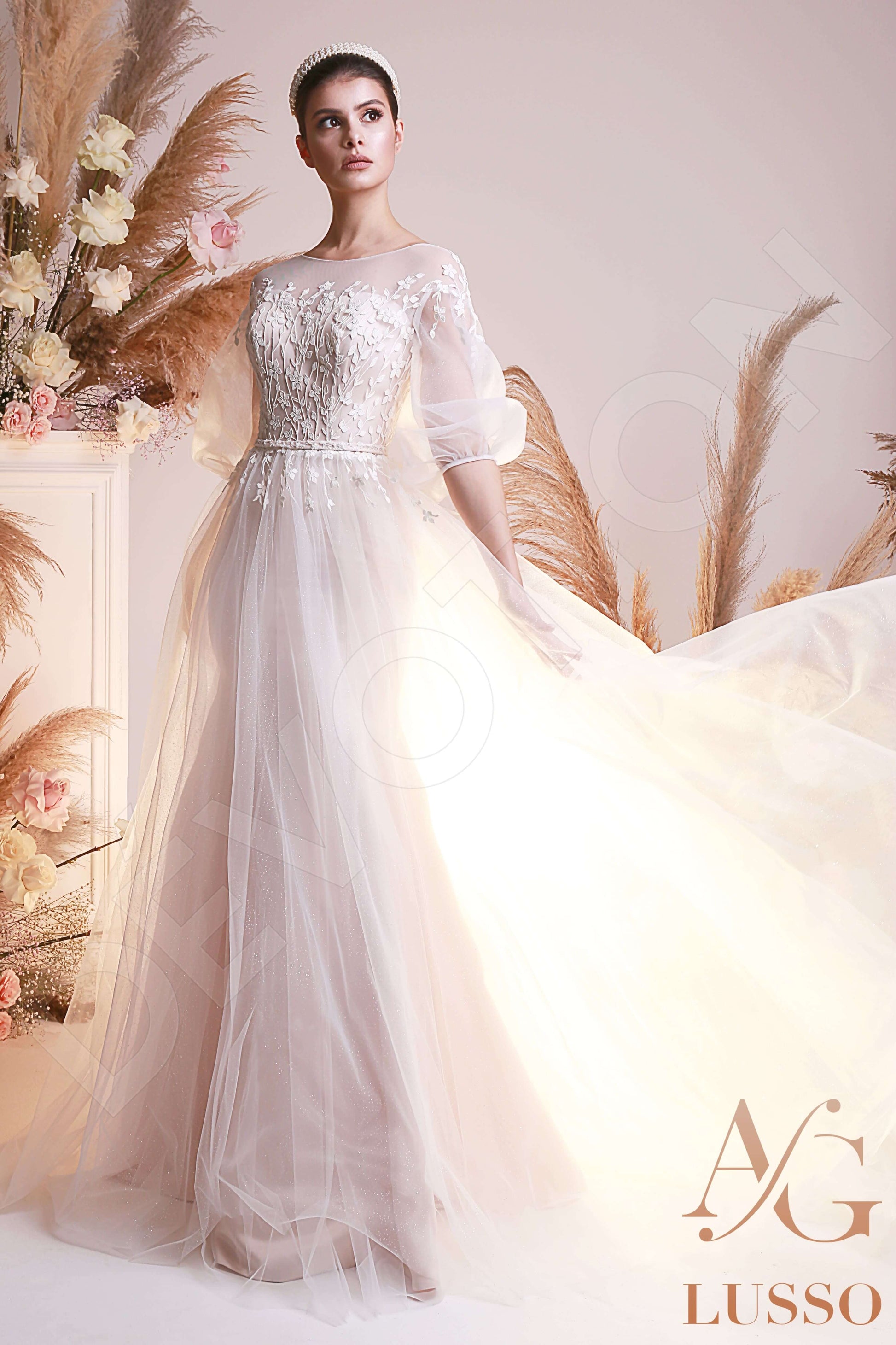 Monroe A-line Boat/Bateau Ivory Wedding dress