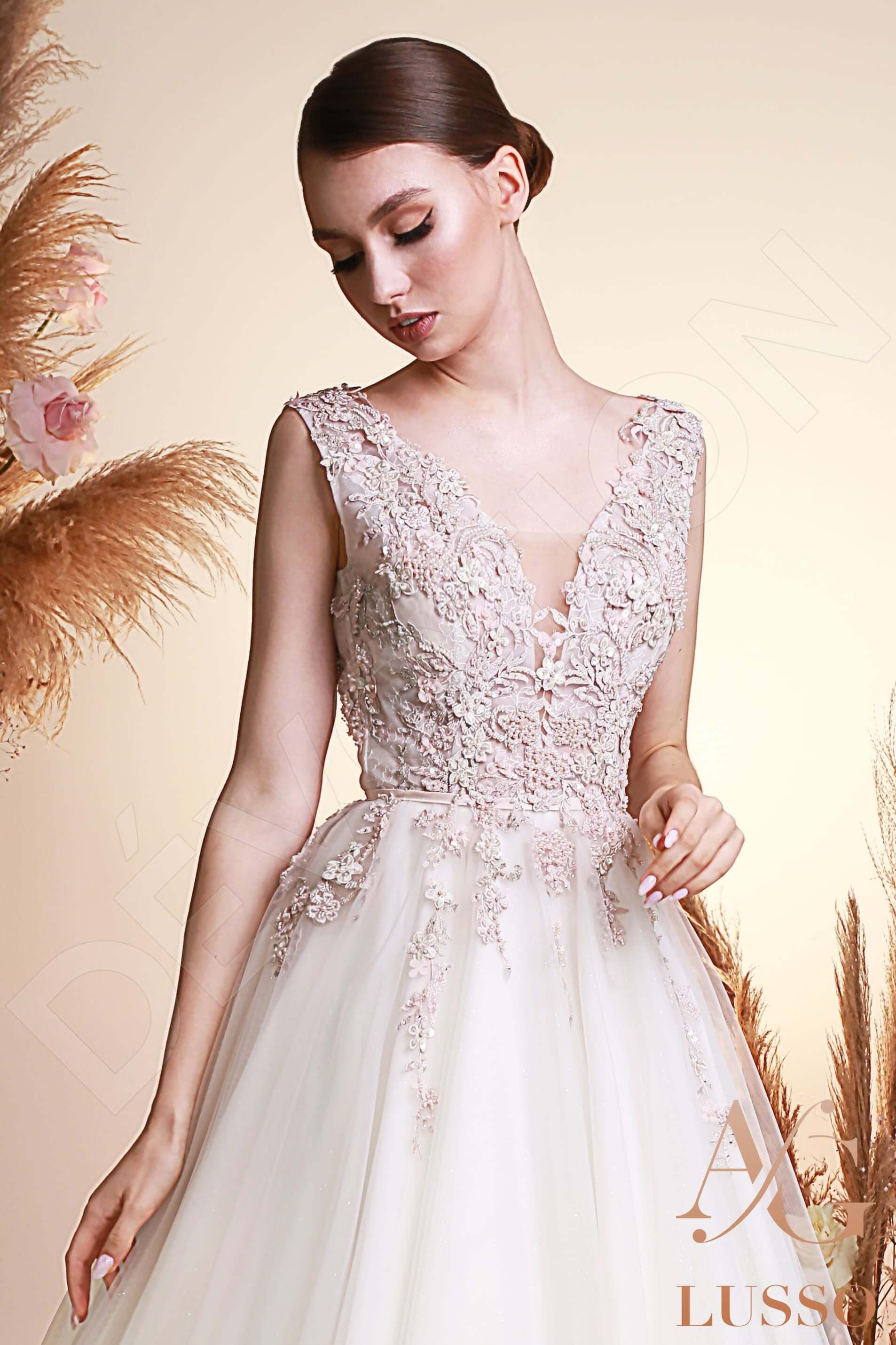 Seona A-line V-neck Ivory PowderPink Wedding dress