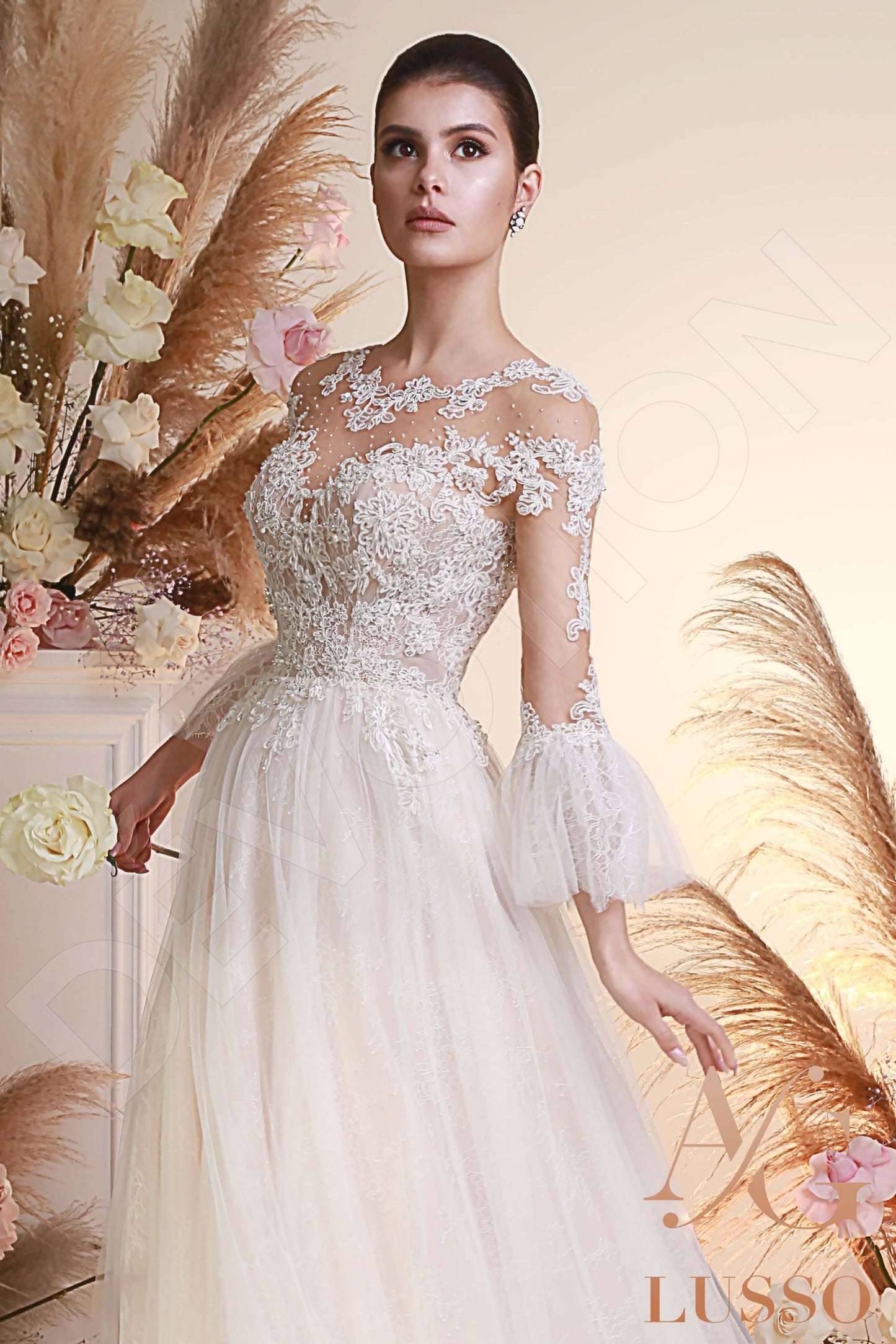 Ezra Open back A-line 3/4 sleeve Wedding Dress 2