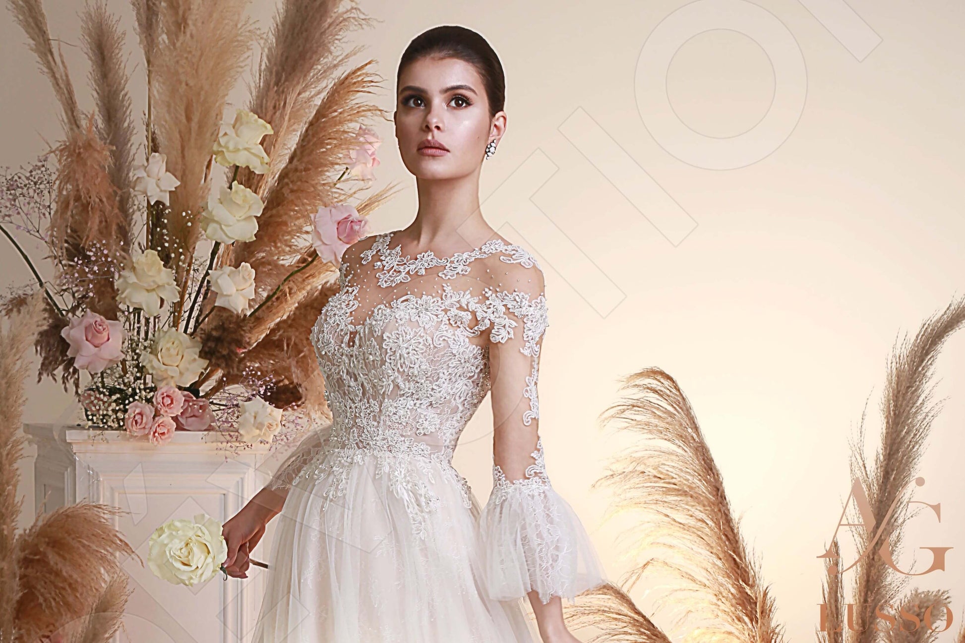 Ezra A-line Jewel Ivory Wedding dress