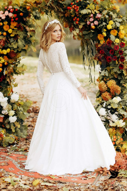 Avery Full back A-line Long sleeve Wedding Dress Back