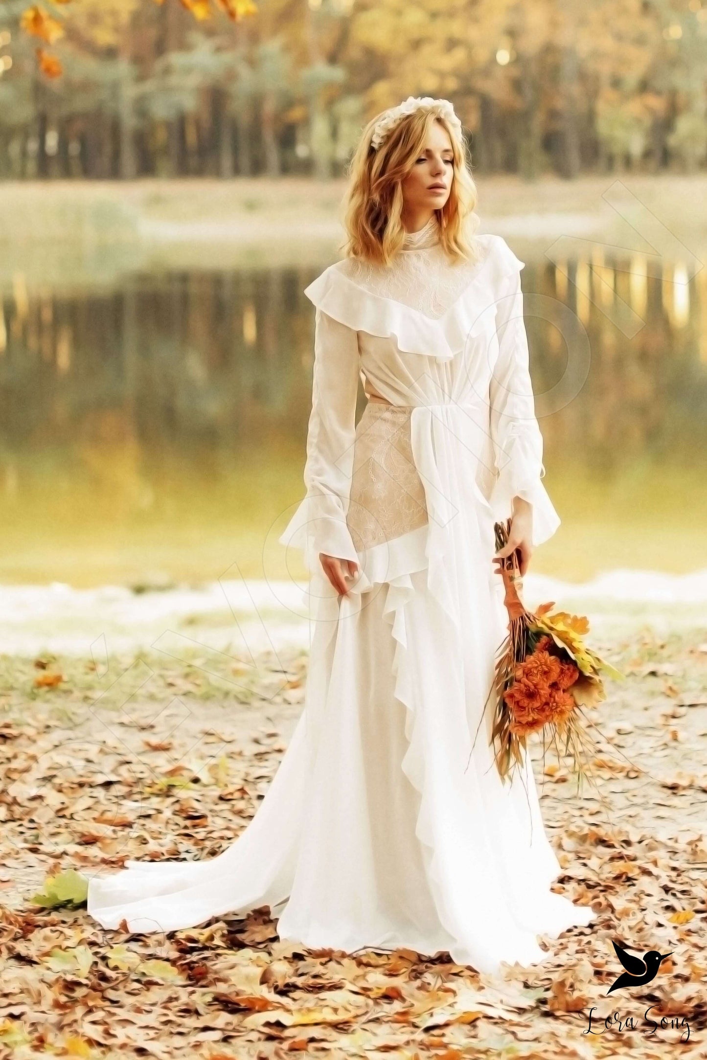 Cindy Full back A-line Long sleeve Wedding Dress 9