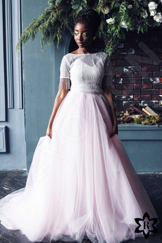 Jersey A-line Jewel Milk Pink Wedding dress