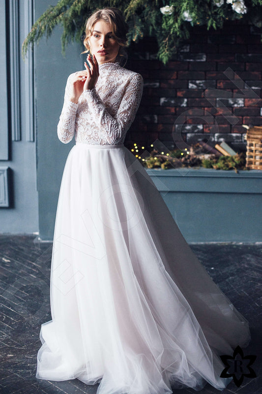 Katelynn A-line High neck Milk PowderPink Wedding dress