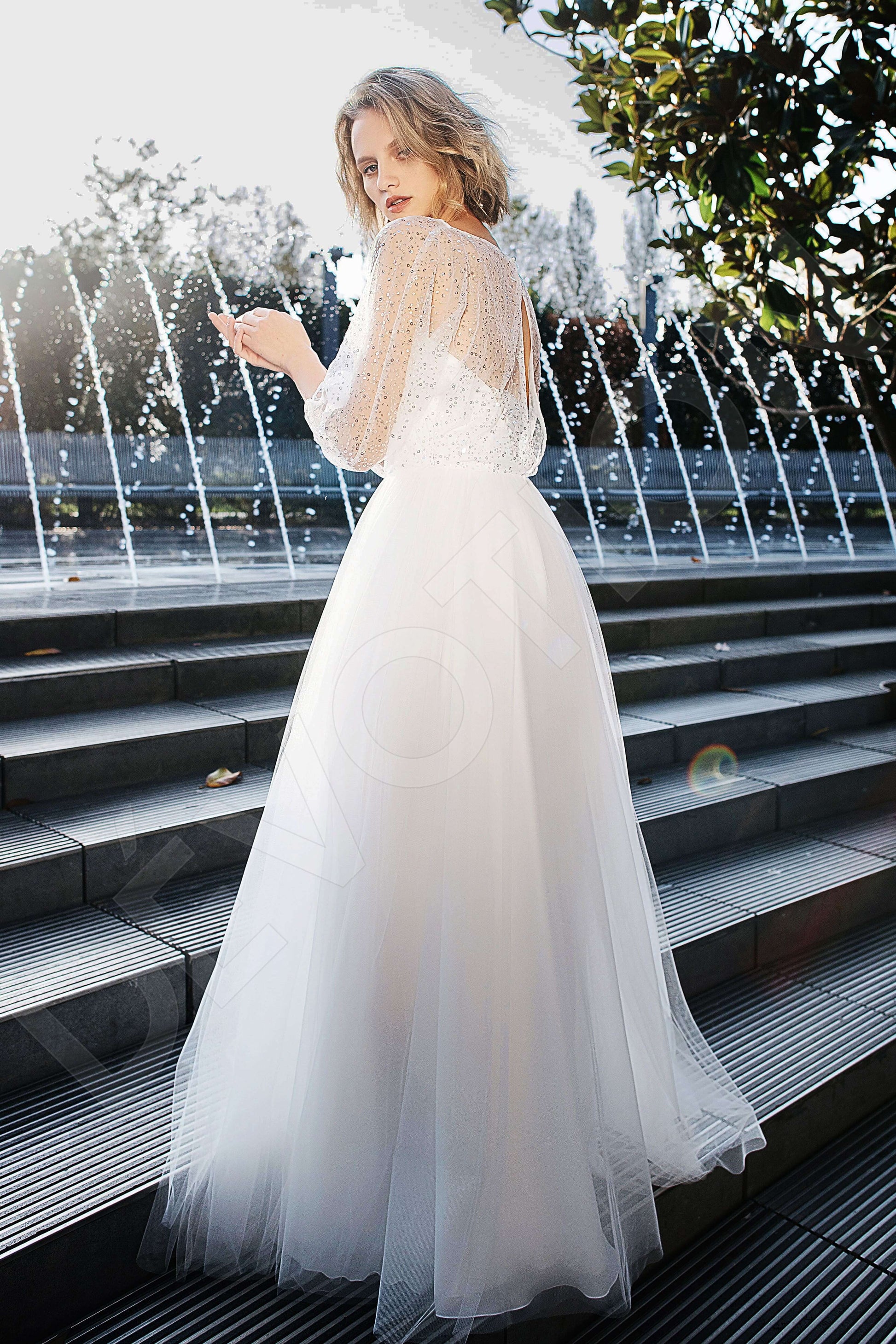 Hila A-line Boat/Bateau Milk Wedding dress