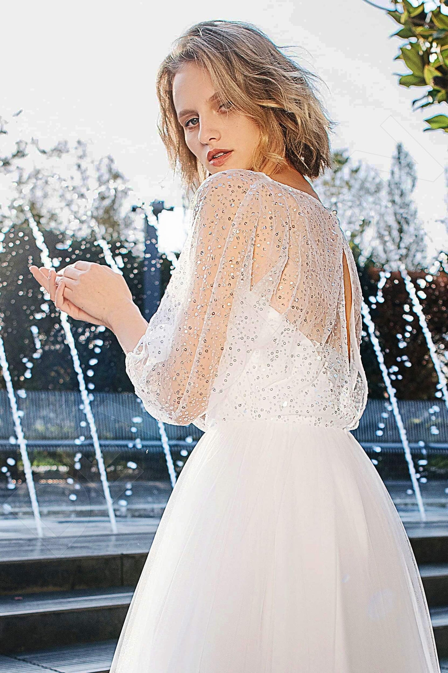 Hila Open back A-line 3/4 sleeve Wedding Dress 3