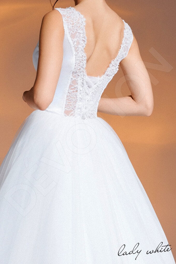 Sabah A-line Square White Wedding dress