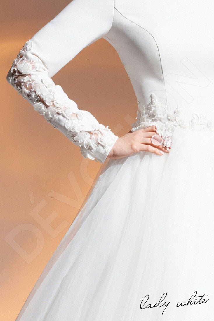 Zahra A-line Boat/Bateau Ivory Wedding dress